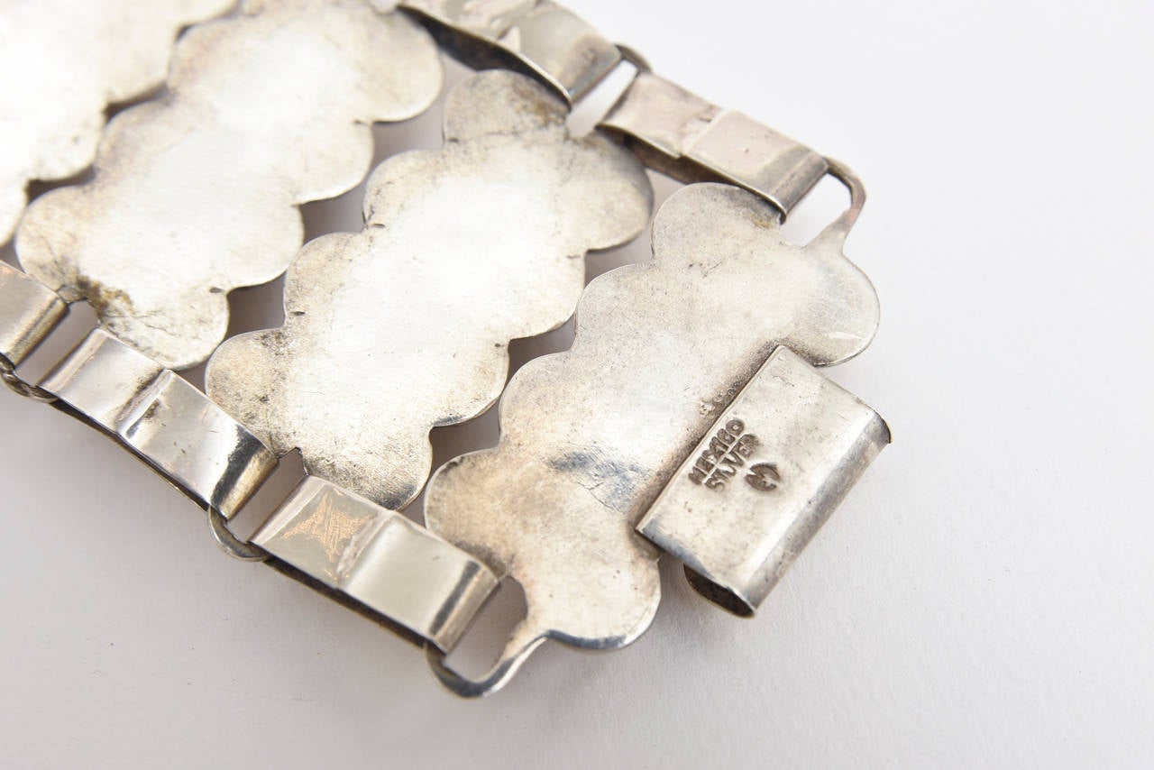 Bead  Sterling Silver & Amethyst Cuff Bracelet Mid Century Modern For Sale