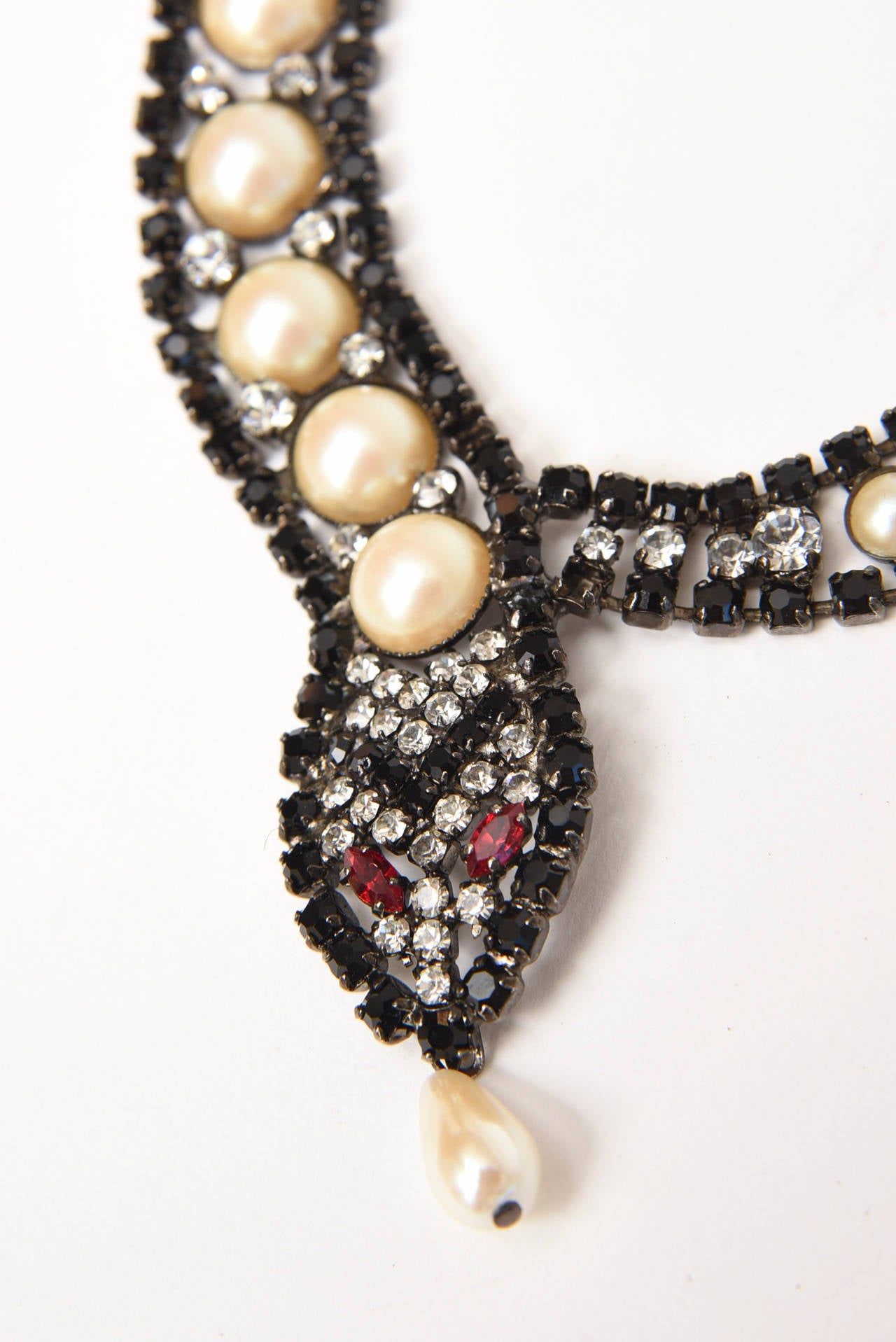 Snake Charmer Faux Pearl and Rhinestone Collar Necklace