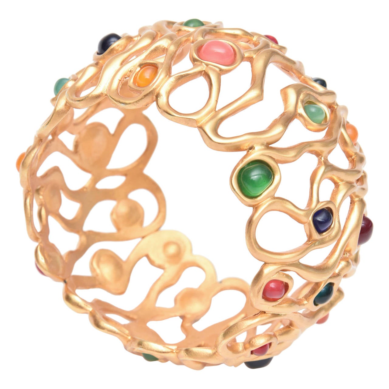 Gold Plated and Jewel Toned Stones Cuff Bracelet For Sale at 1stdibs