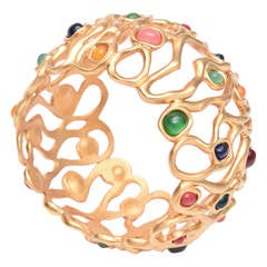 Spectacular Gold Plated and Jewel Tone Stones Cuff Bracelet 5