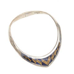 Sterling Silver, Lapis and Tiger's Eye V Collar Necklace 6