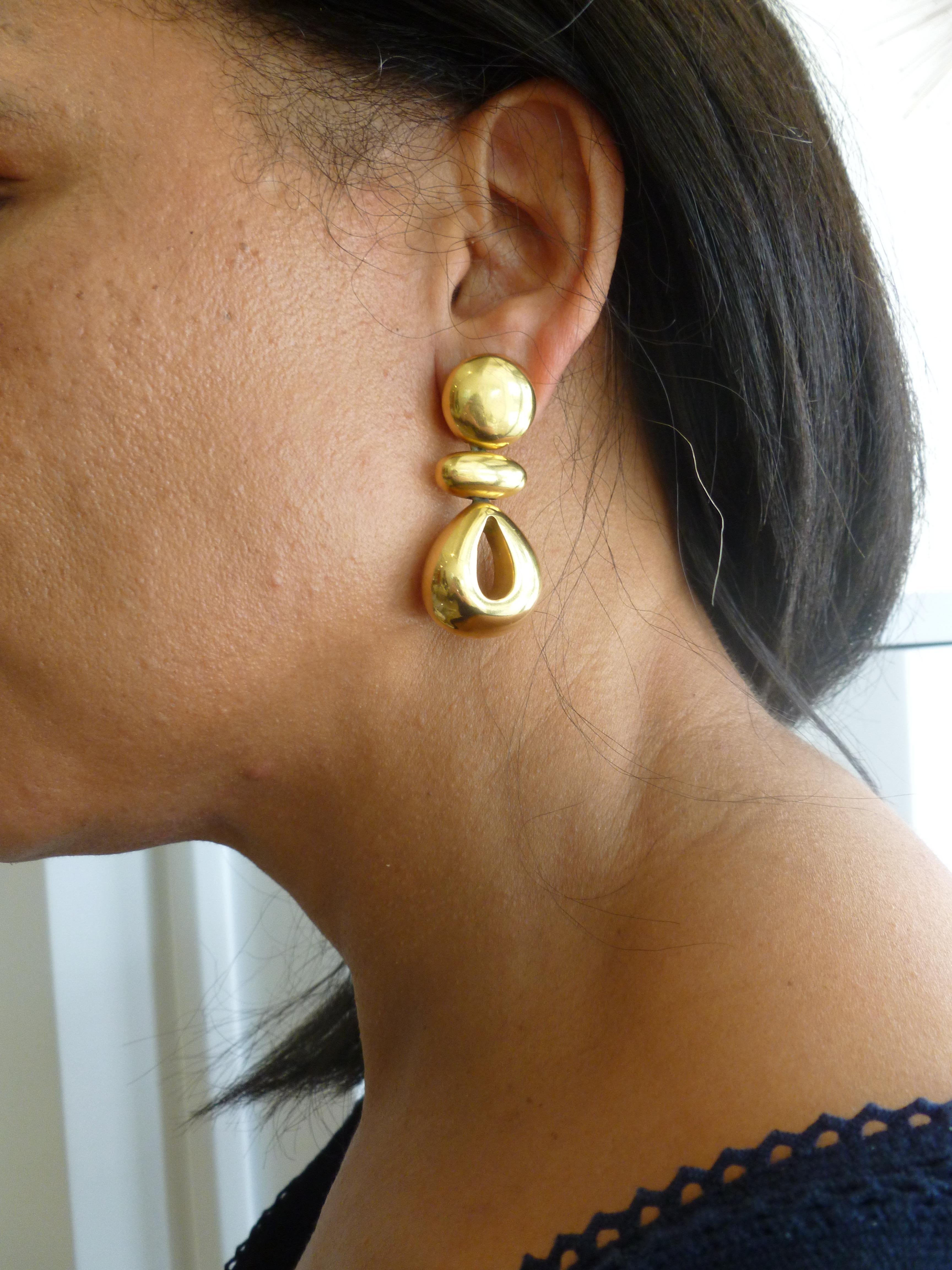 Steven Vaubel Geometric Sculptural Clip On Dangle Earrings Vintage 2