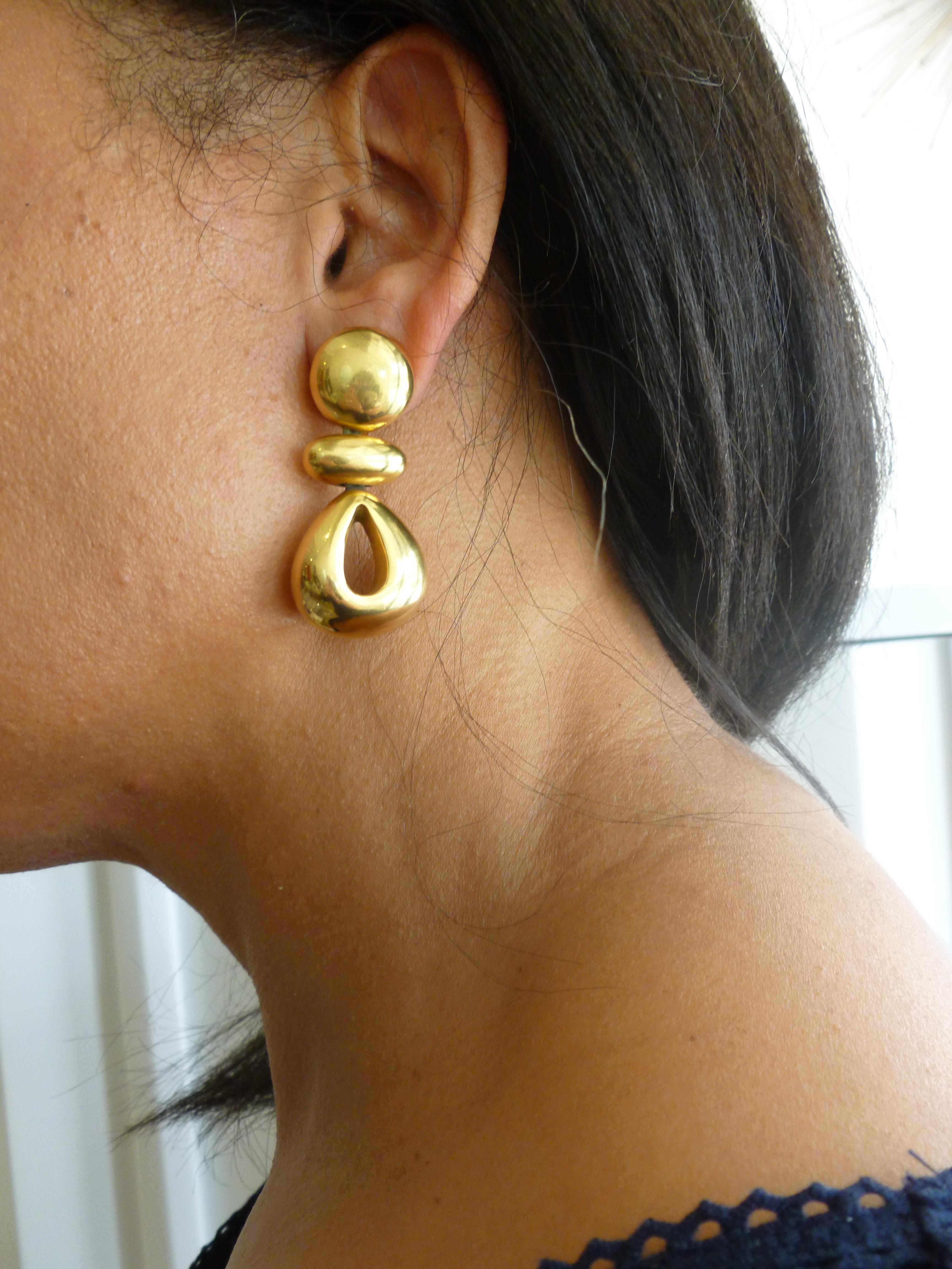 Steven Vaubel Geometric Sculptural Clip On Dangle Earrings Vintage 3