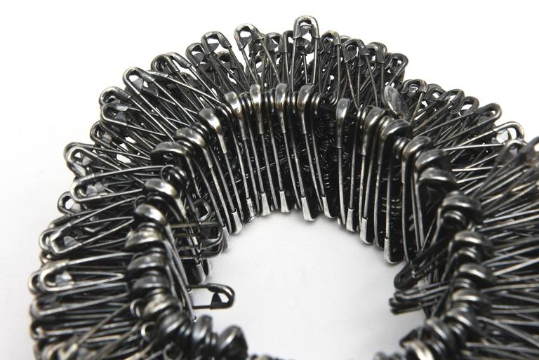 Clemente Heugel Signed French Safety Pin Cuff Bracelet at 1stDibs