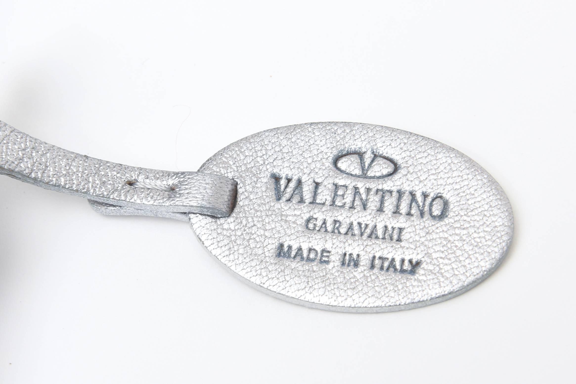 Hallmarked Valentino Silver Lambskin Handbag with Rhinestone Butterfly 4