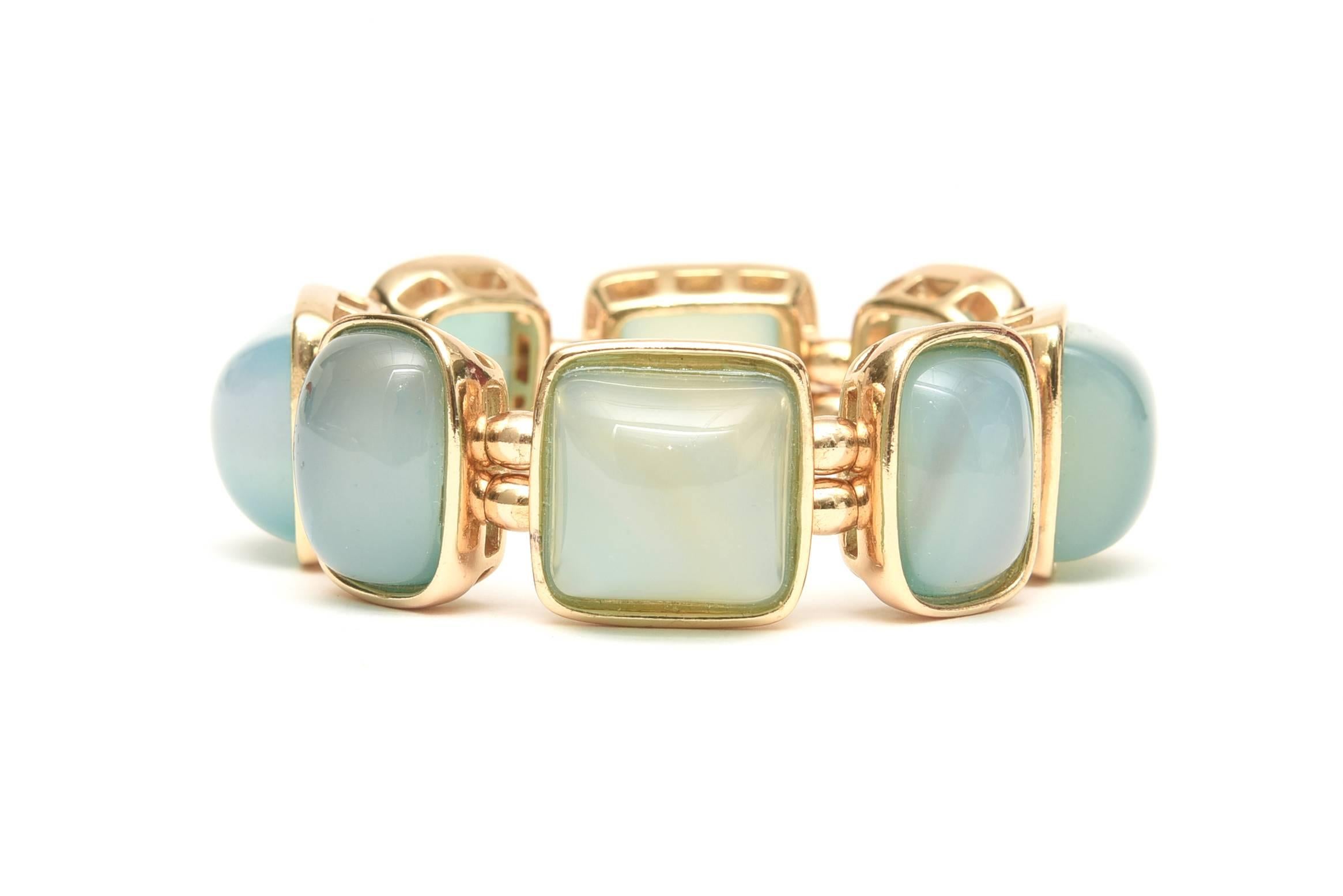 Set of Cabochon Chalcedony 24 Gold Plated Bracelet and Earrings SAT. SALE In Excellent Condition In North Miami, FL