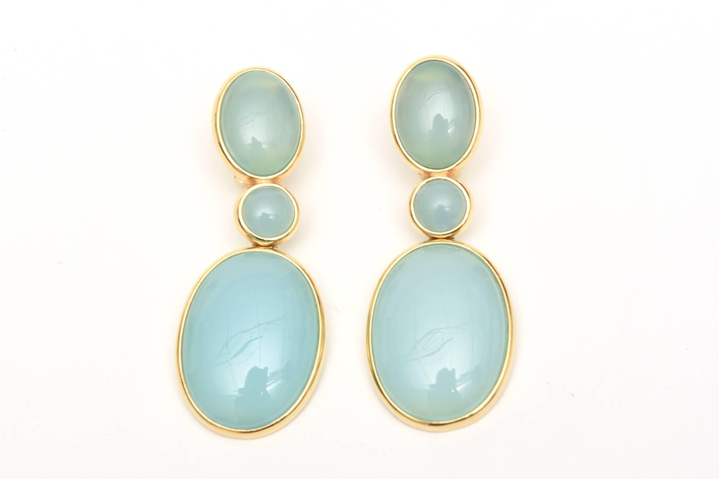 Women's Set of Cabochon Chalcedony 24 Gold Plated Bracelet and Earrings SAT. SALE