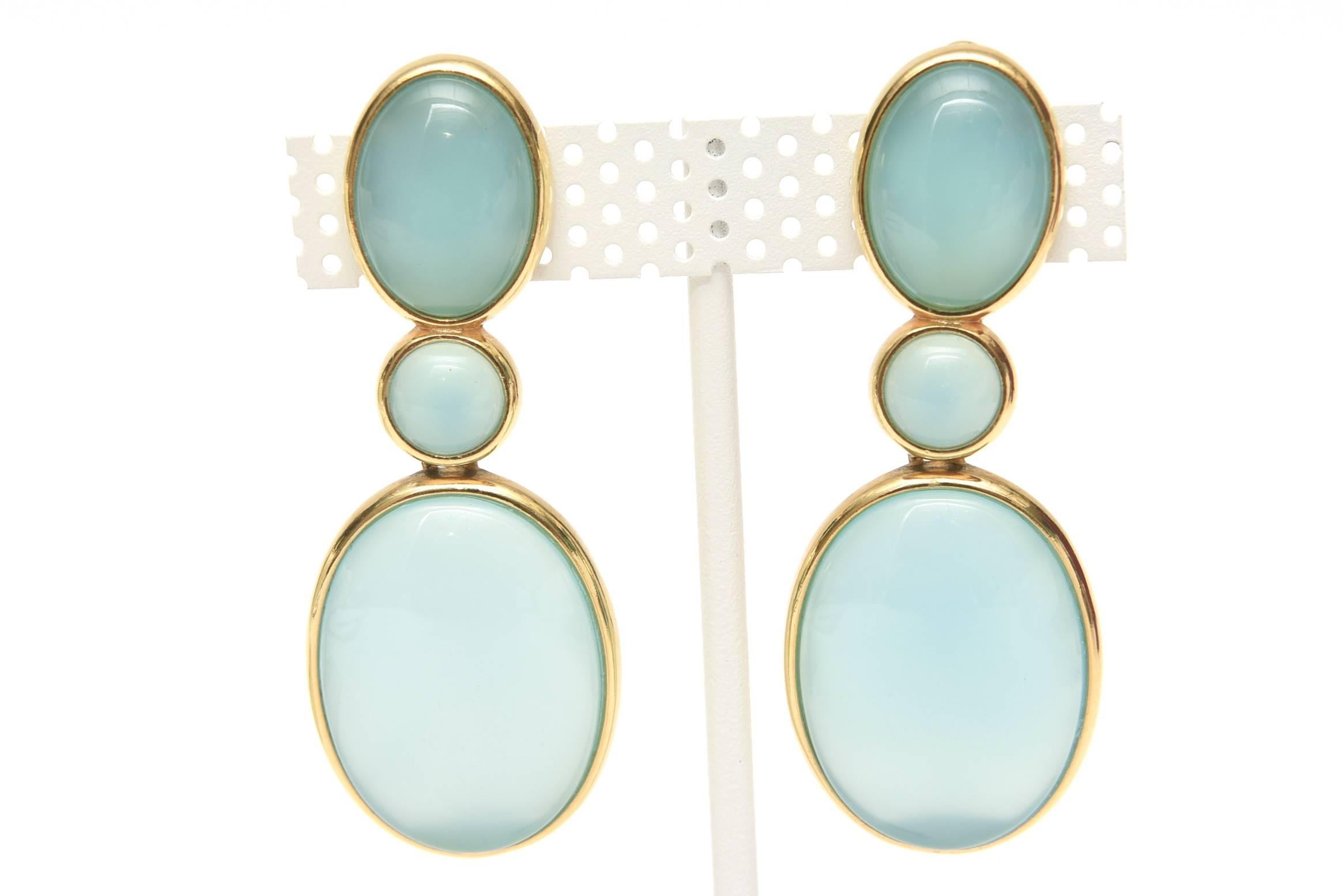 Set of Cabochon Chalcedony 24 Gold Plated Bracelet and Earrings SAT. SALE 2