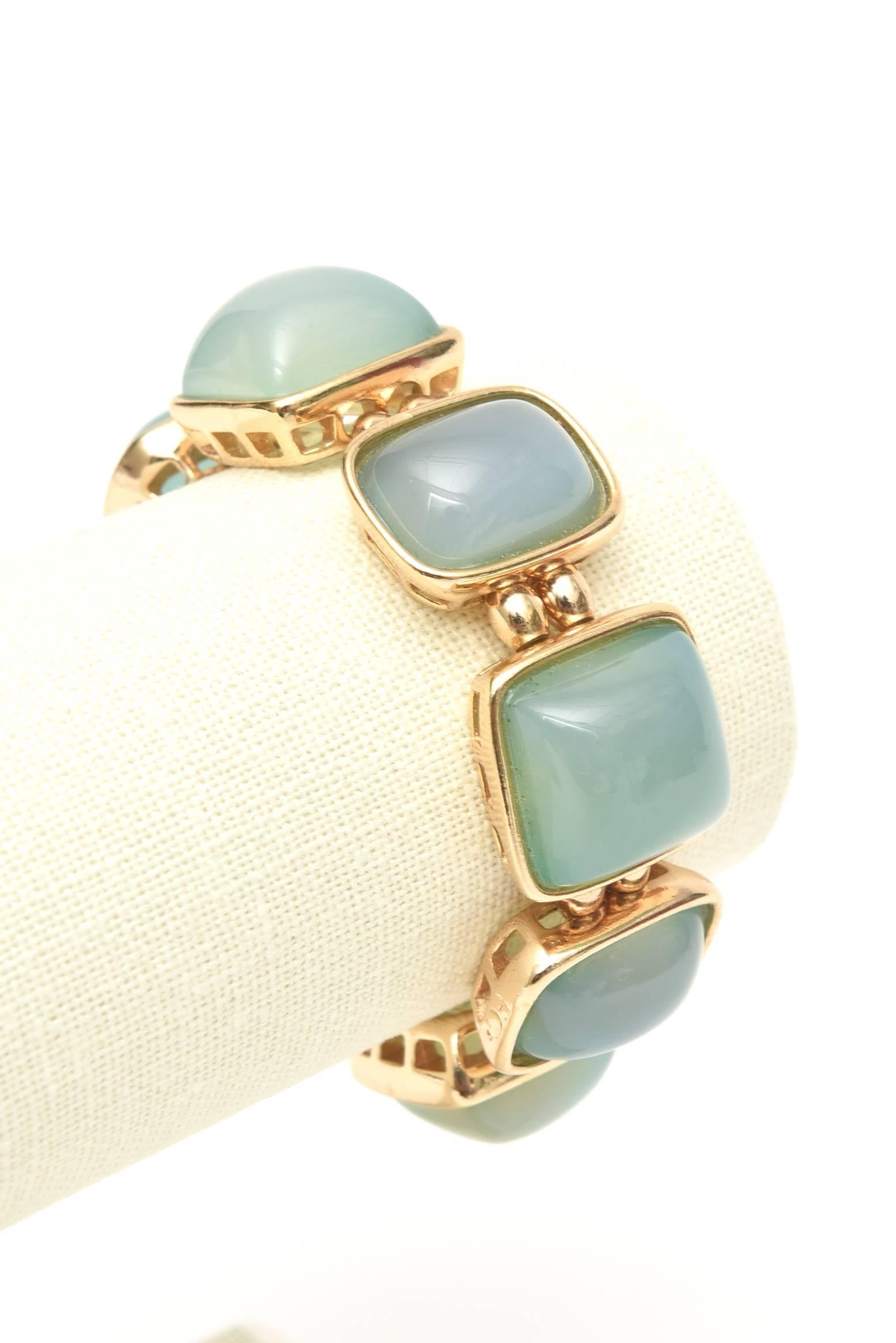 Set of Cabochon Chalcedony 24 Gold Plated Bracelet and Earrings SAT. SALE 4