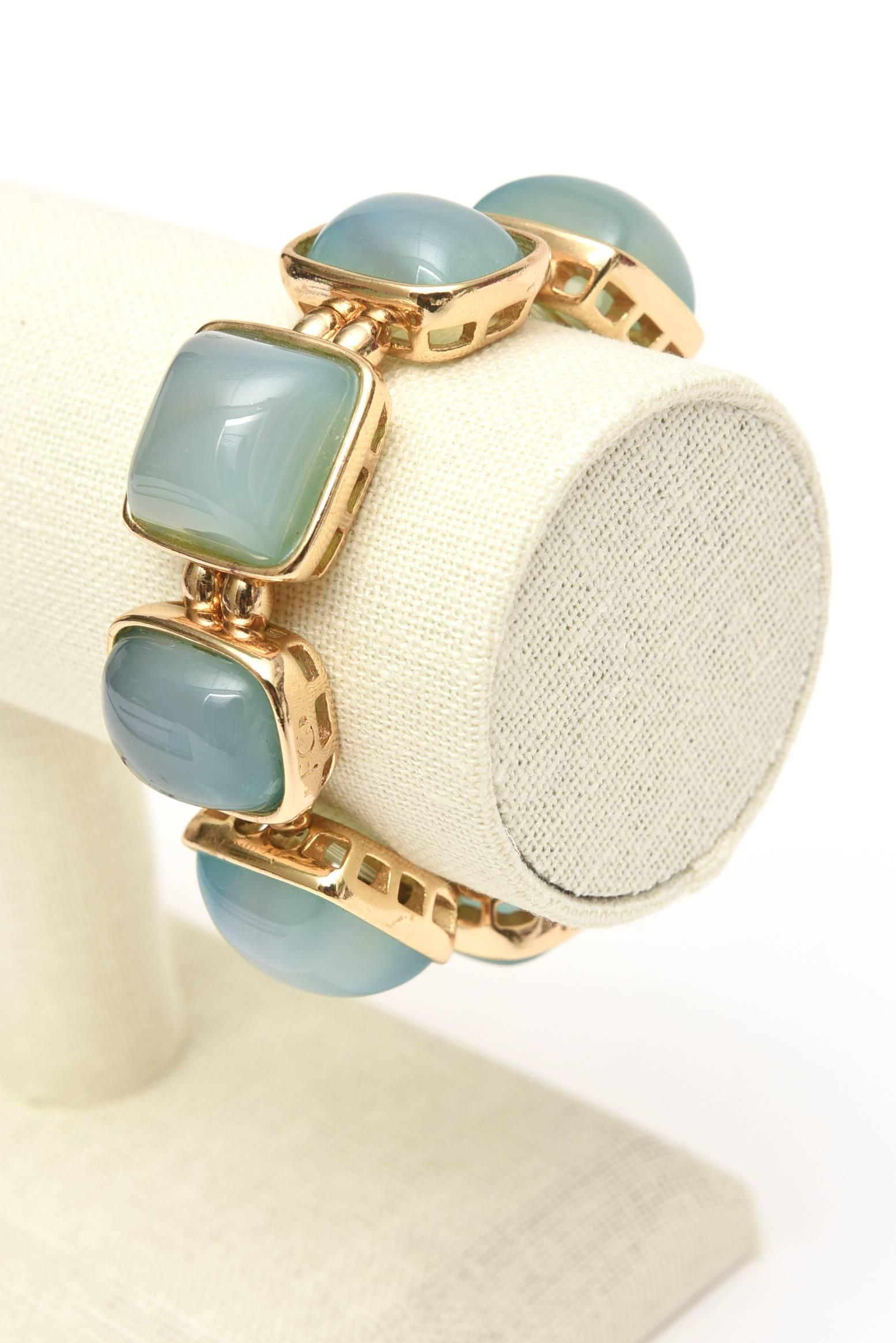 Set of Cabochon Chalcedony 24 Gold Plated Bracelet and Earrings SAT. SALE 5