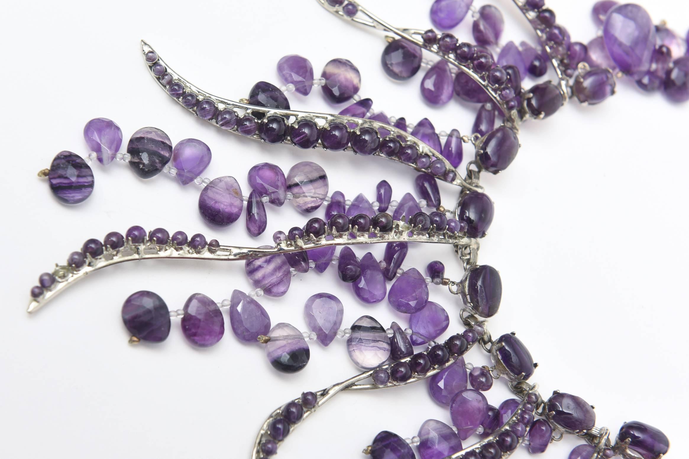 Modern Signed Siman Tu One of a Kind Amethyst & Silver Bib Necklace/  FINALE SALE