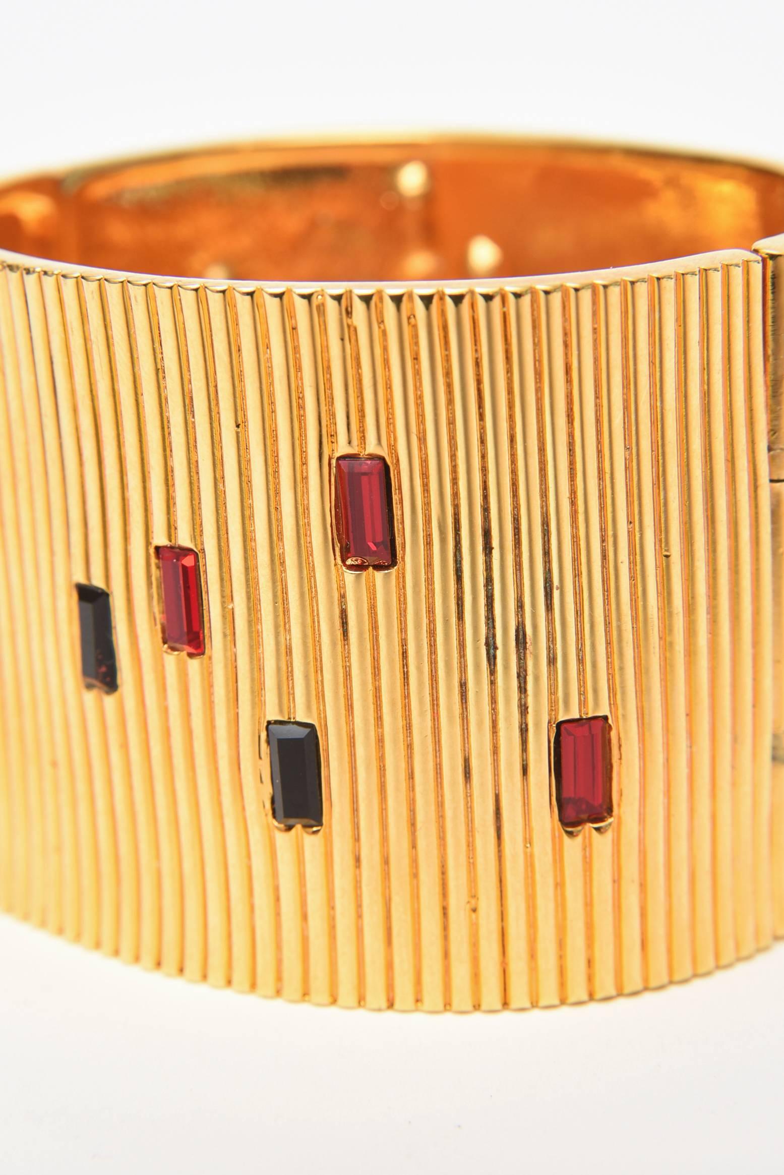 Modern Paloma Picasso Glass and Ribbed Gold Filled Cuff Bracelet  For Sale