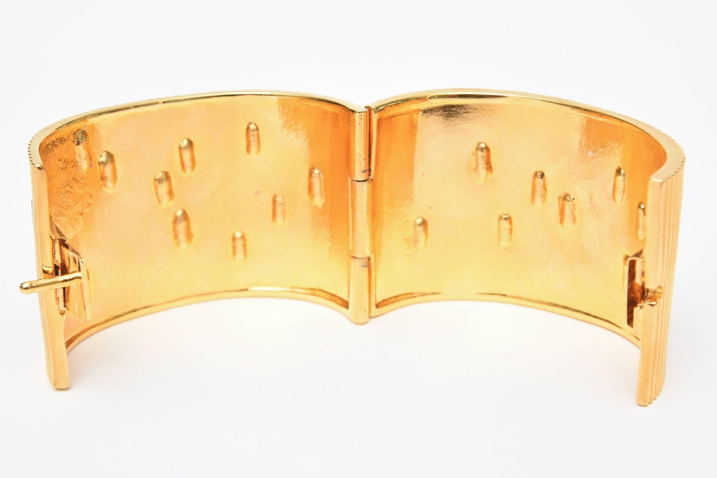 Paloma Picasso Glass and Ribbed Gold Filled Cuff Bracelet  In Good Condition For Sale In North Miami, FL