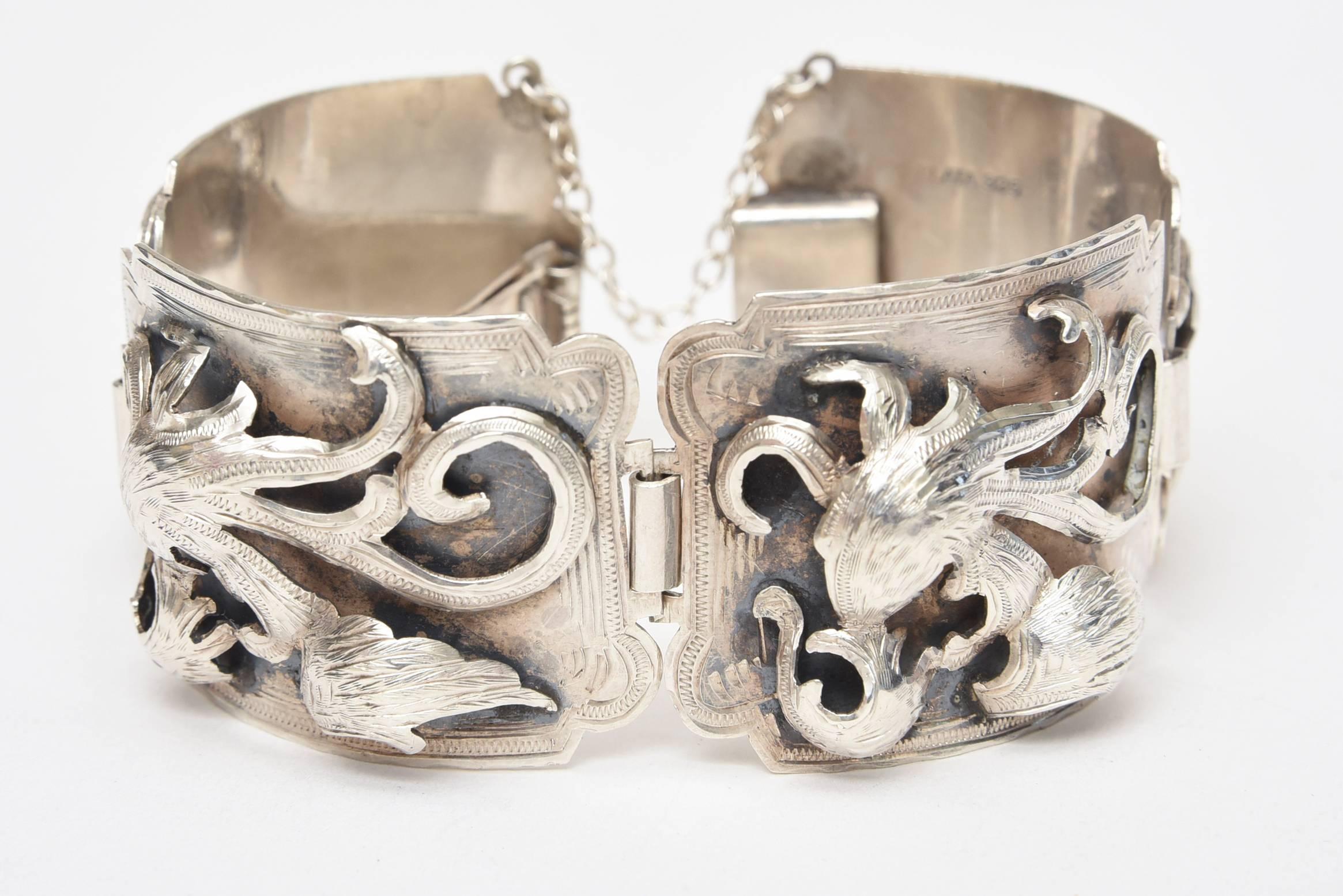 Modern Vintage Sterling Silver Dimensional Bracelet Signed Nestra