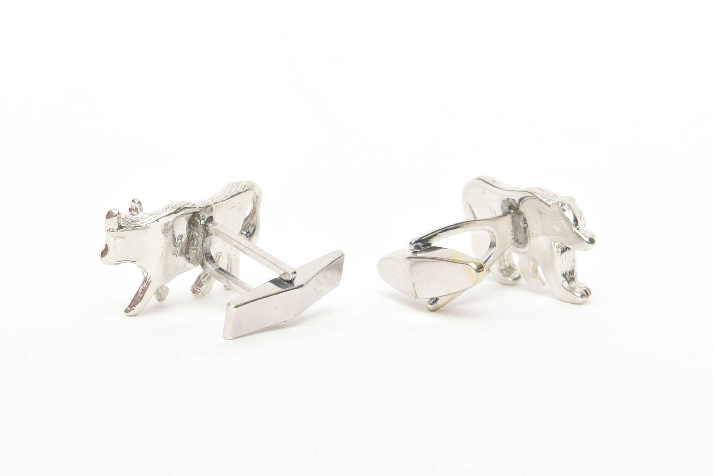  Sterling Silver Bull & Bear Cufflinks In Good Condition In North Miami, FL