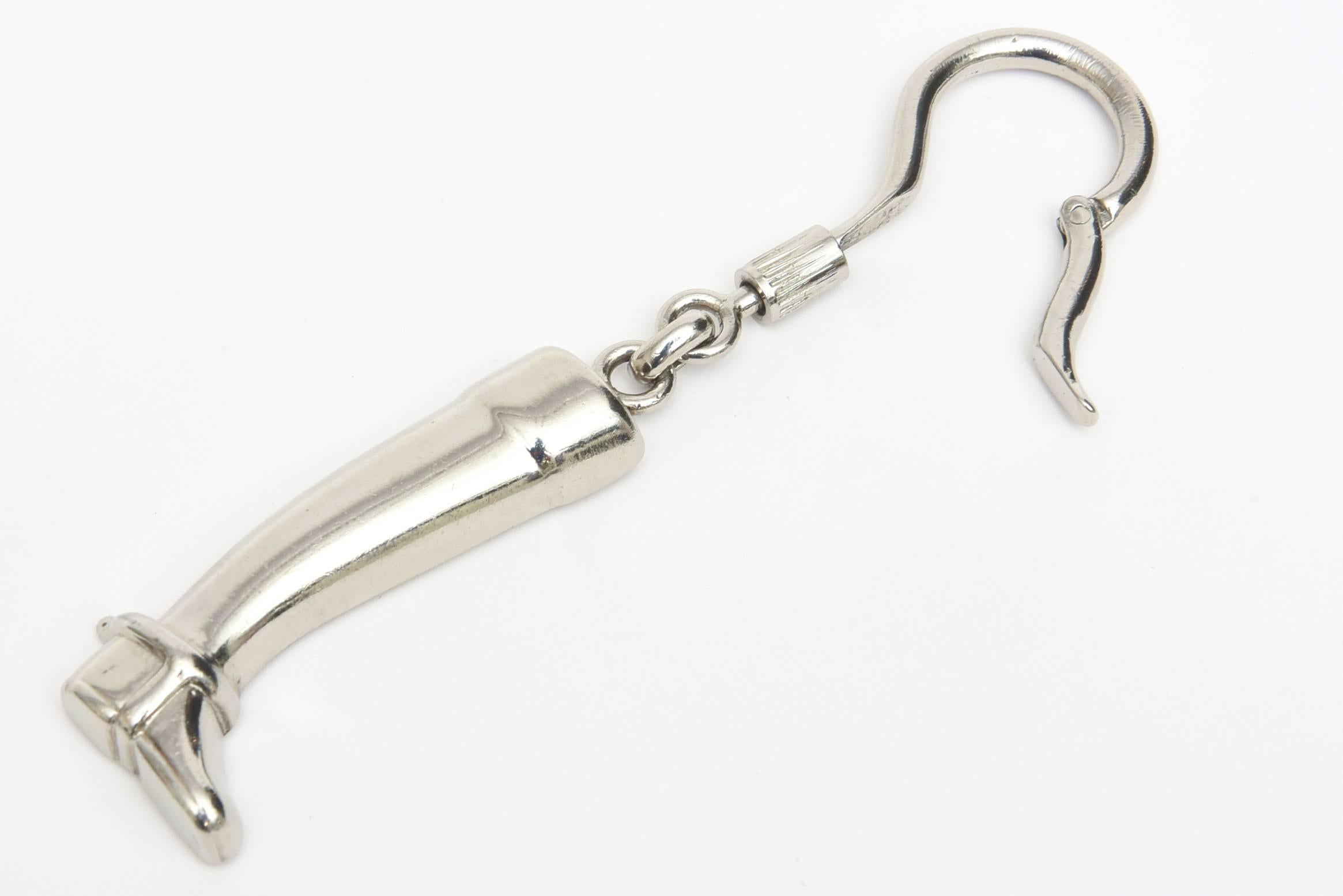 Women's or Men's Italian Gucci Chromed Silver-Plate Stirrup Boot key Chain