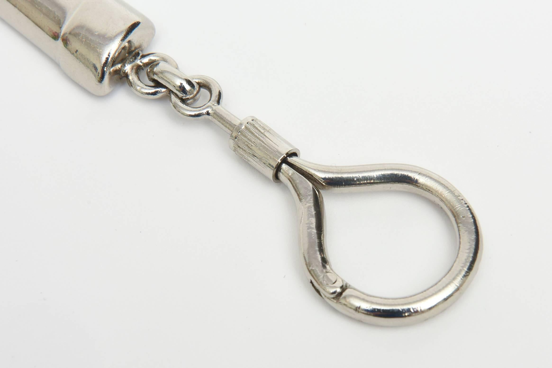 Italian Gucci Chromed Silver-Plate Stirrup Boot key Chain 1