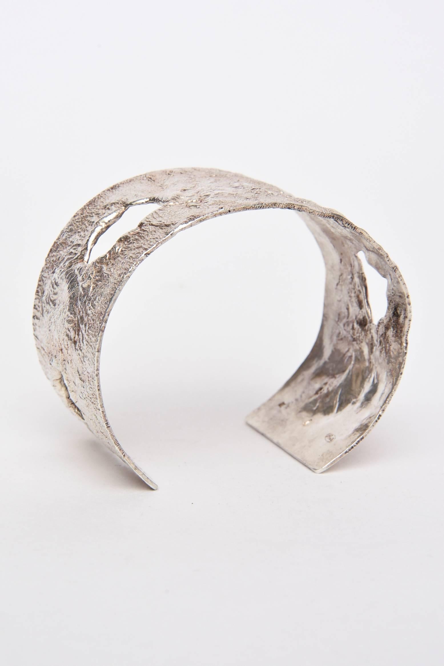 Modern Italian Sterling Silver Cut Out Cuff Bracelet For Sale