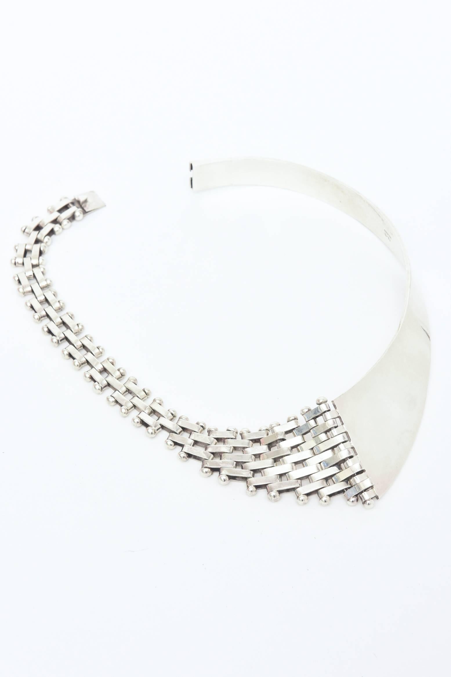  Textural Sterling Silver Link Collar Necklace In Excellent Condition In North Miami, FL