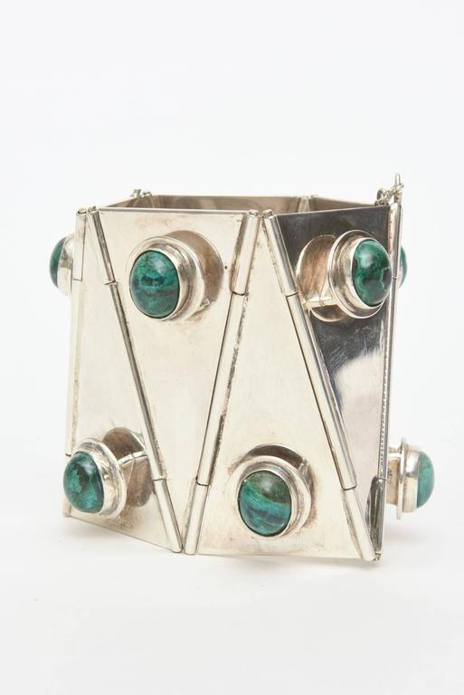 Sterling Silver and Malachite Sculptural Cuff Bracelet Vintage One Of A
