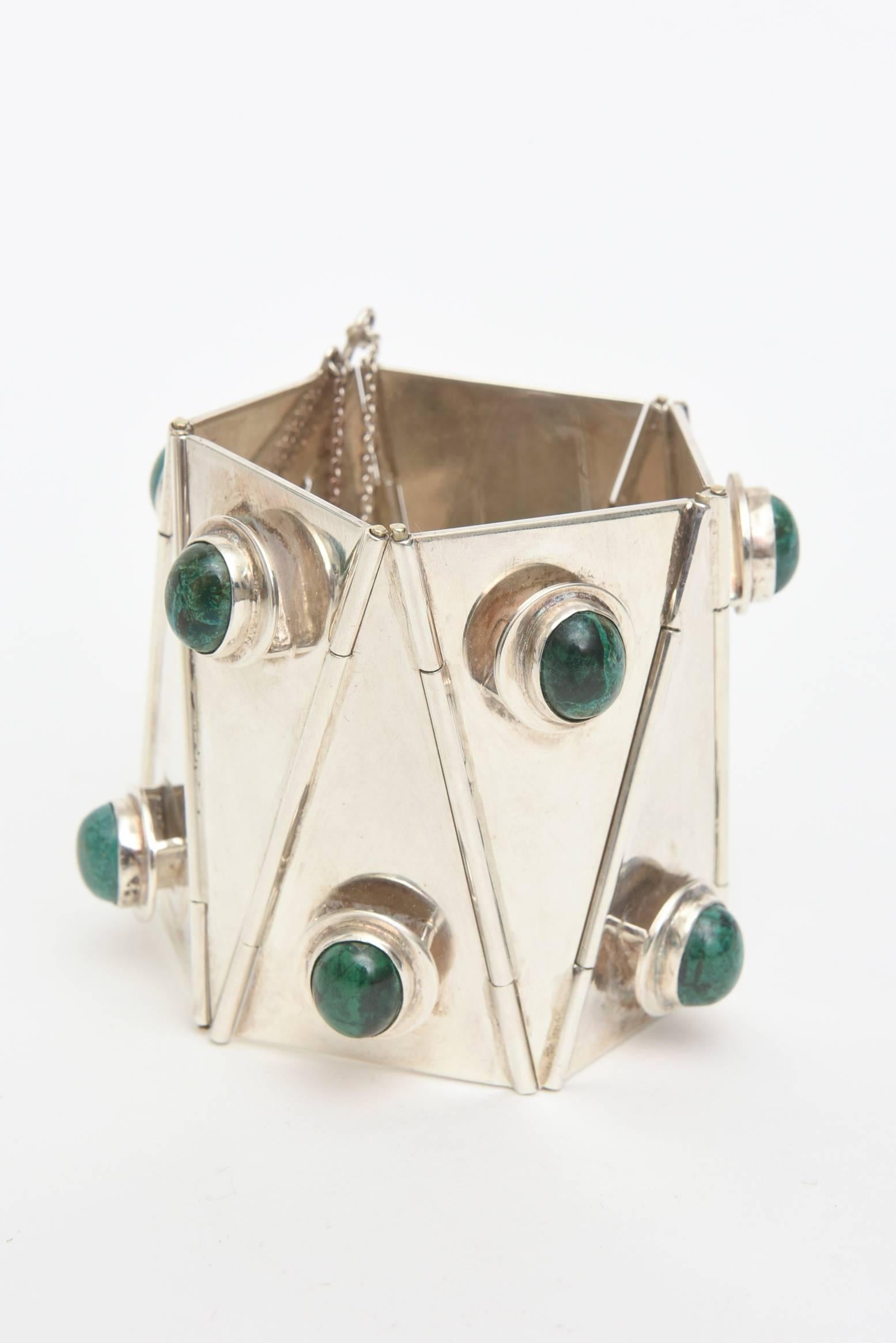  Skulpturale Manschettenarmband aus Sterlingsilber und Malachit im Vintage-Stil, einzigartig im Angebot 2