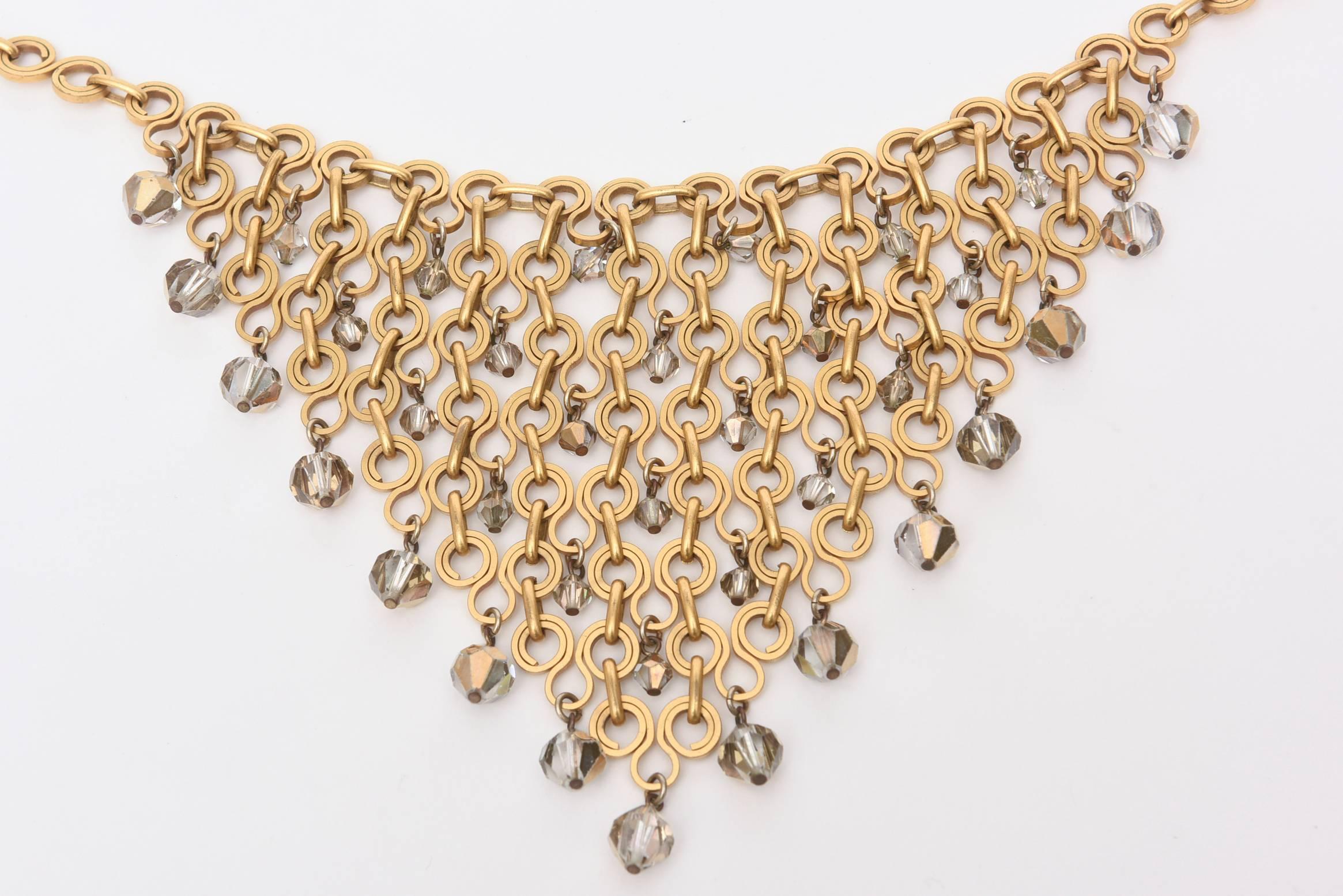Swarovski Faceted Crystal Gray Bib Necklace French Vintage Paco Rabanne Attrib. In Good Condition For Sale In North Miami, FL
