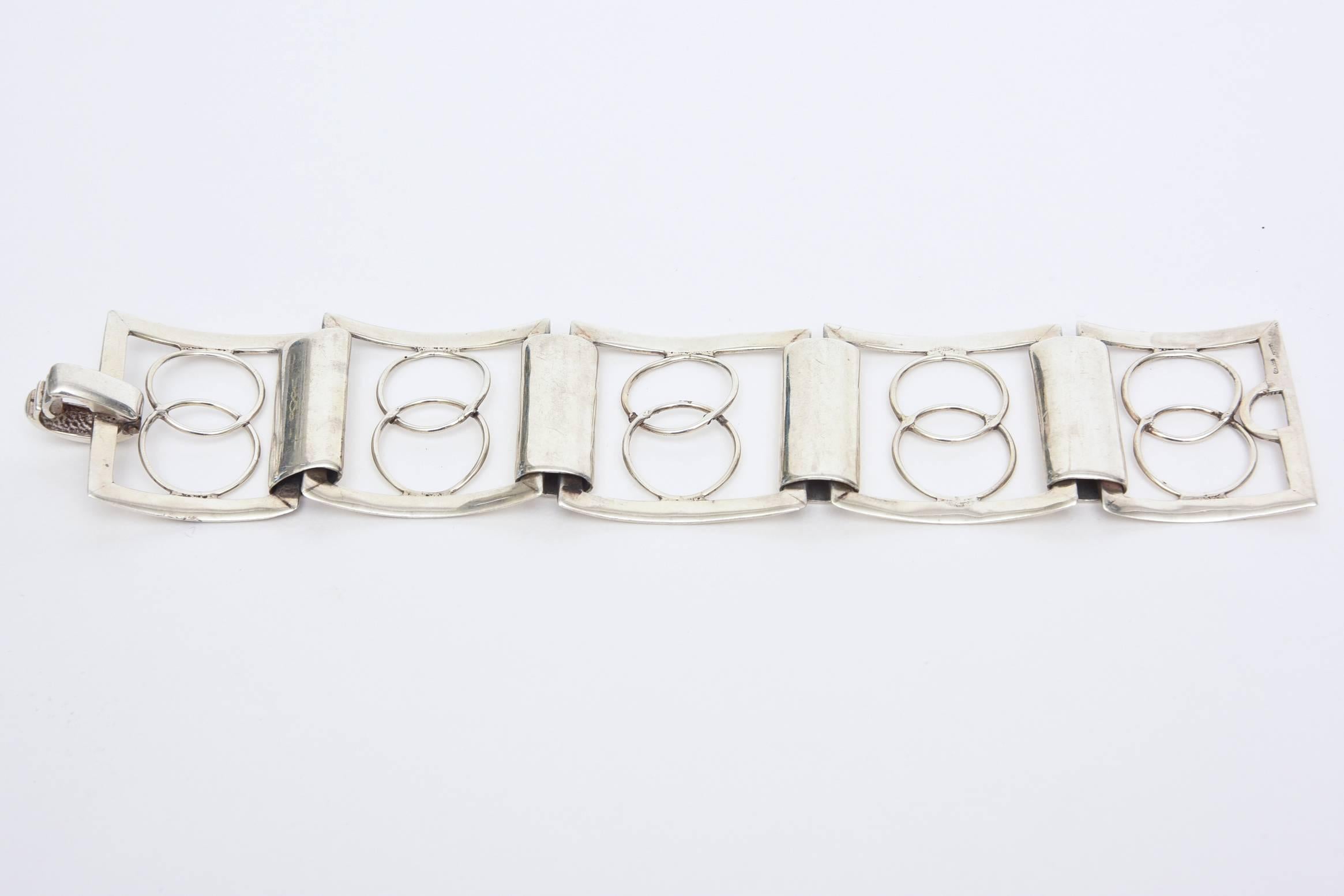 Sterling Silver Modernist Geometric Link Cuff Bracelet Italian For Sale 3