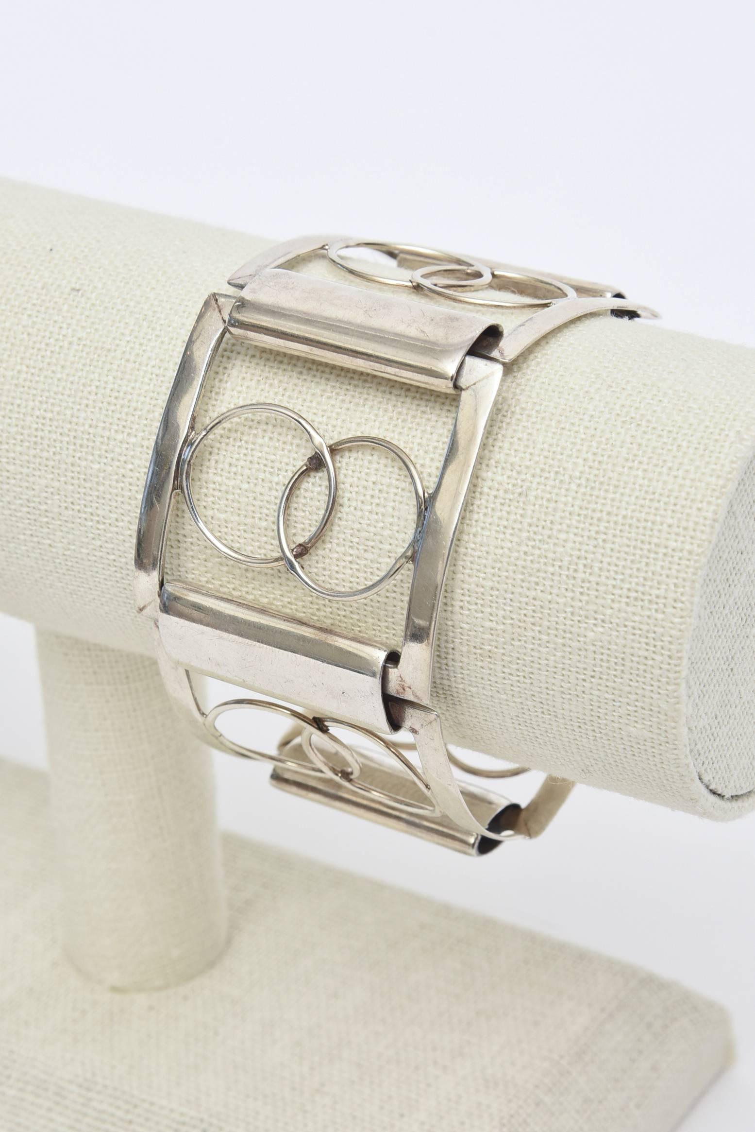 Sterling Silver Modernist Geometric Link Cuff Bracelet Italian For Sale 5
