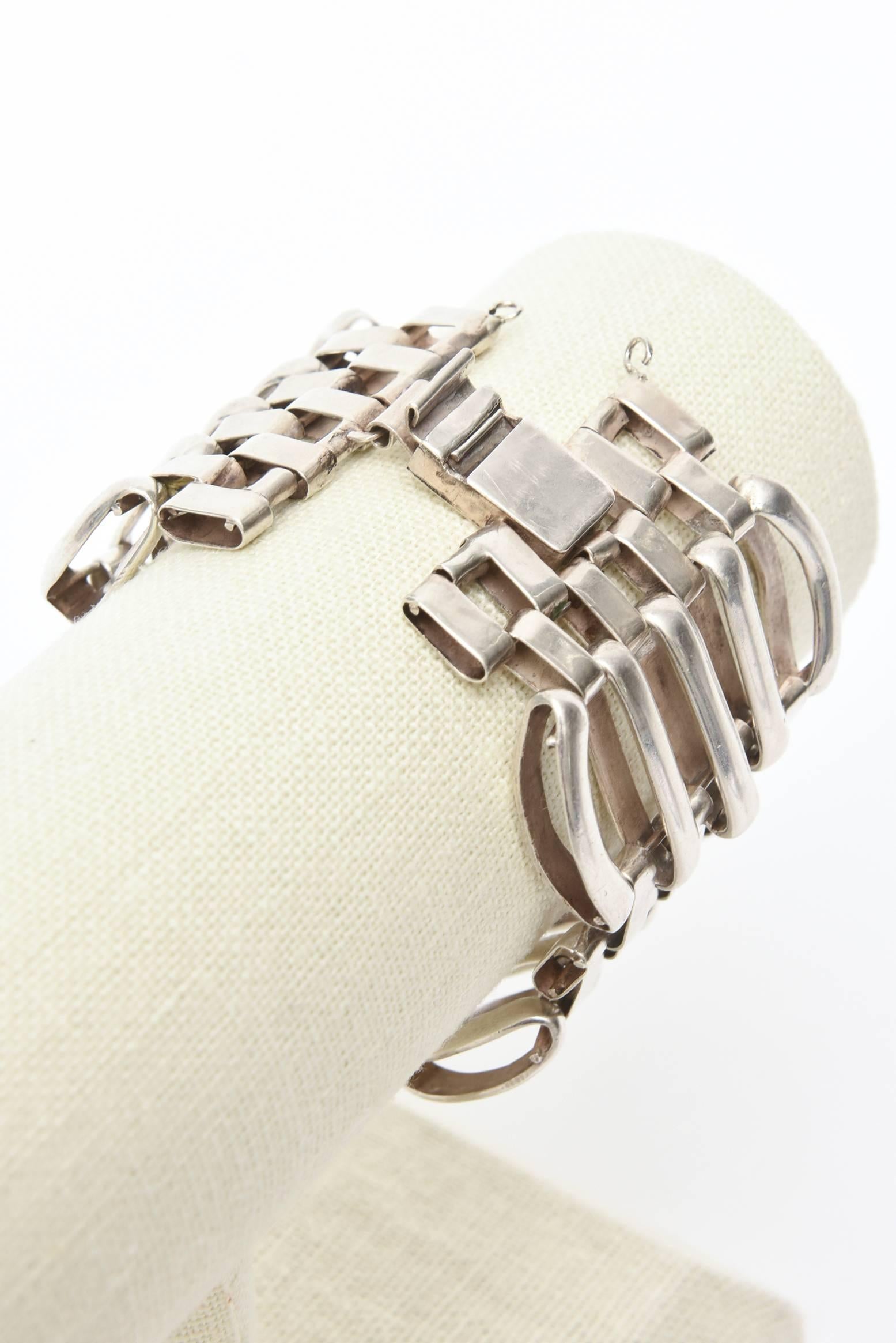 Bracelet manchette sculptural moderniste en argent sterling en vente 3