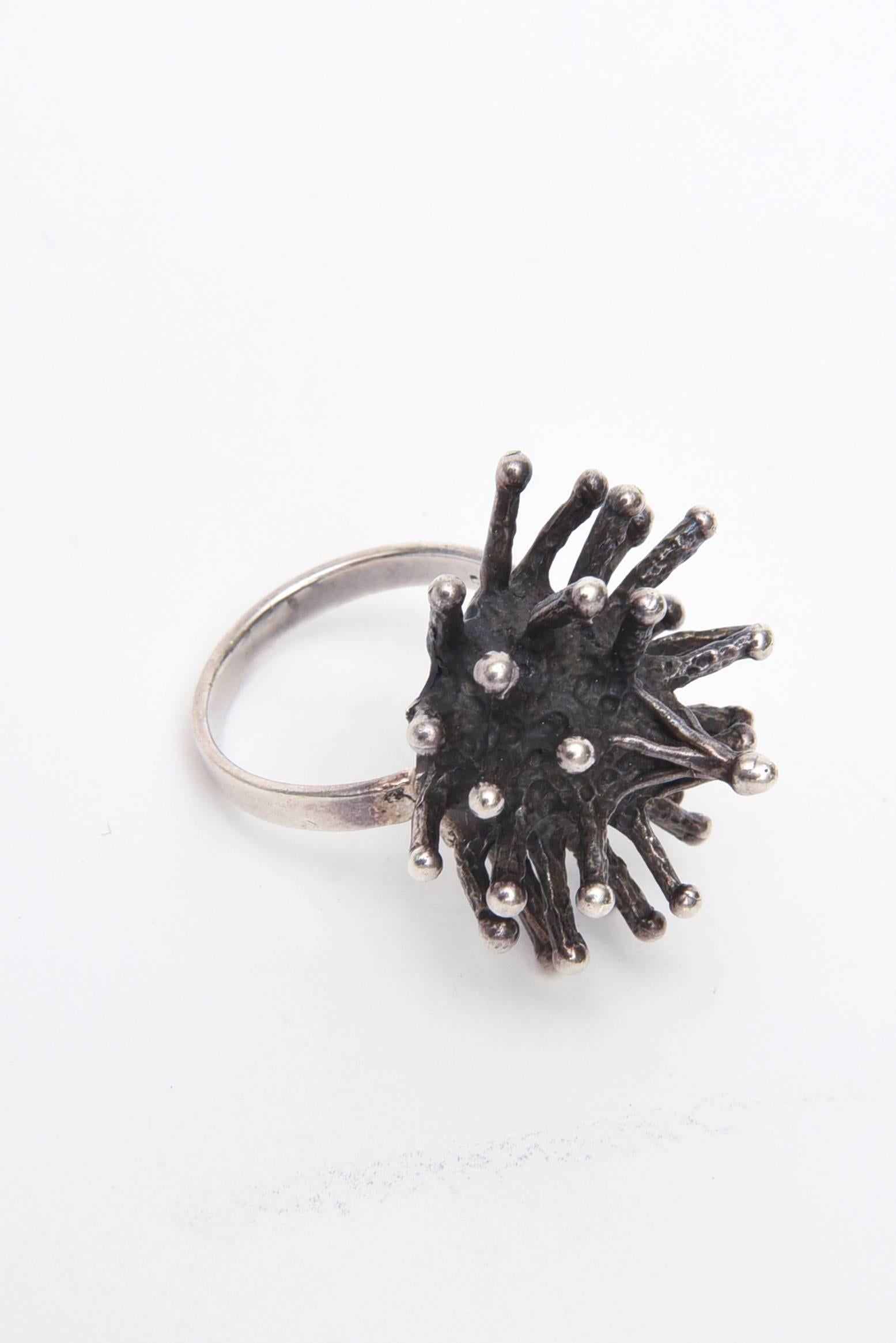 Bague brutaliste spoutnik vintage en argent sterling  en vente 4