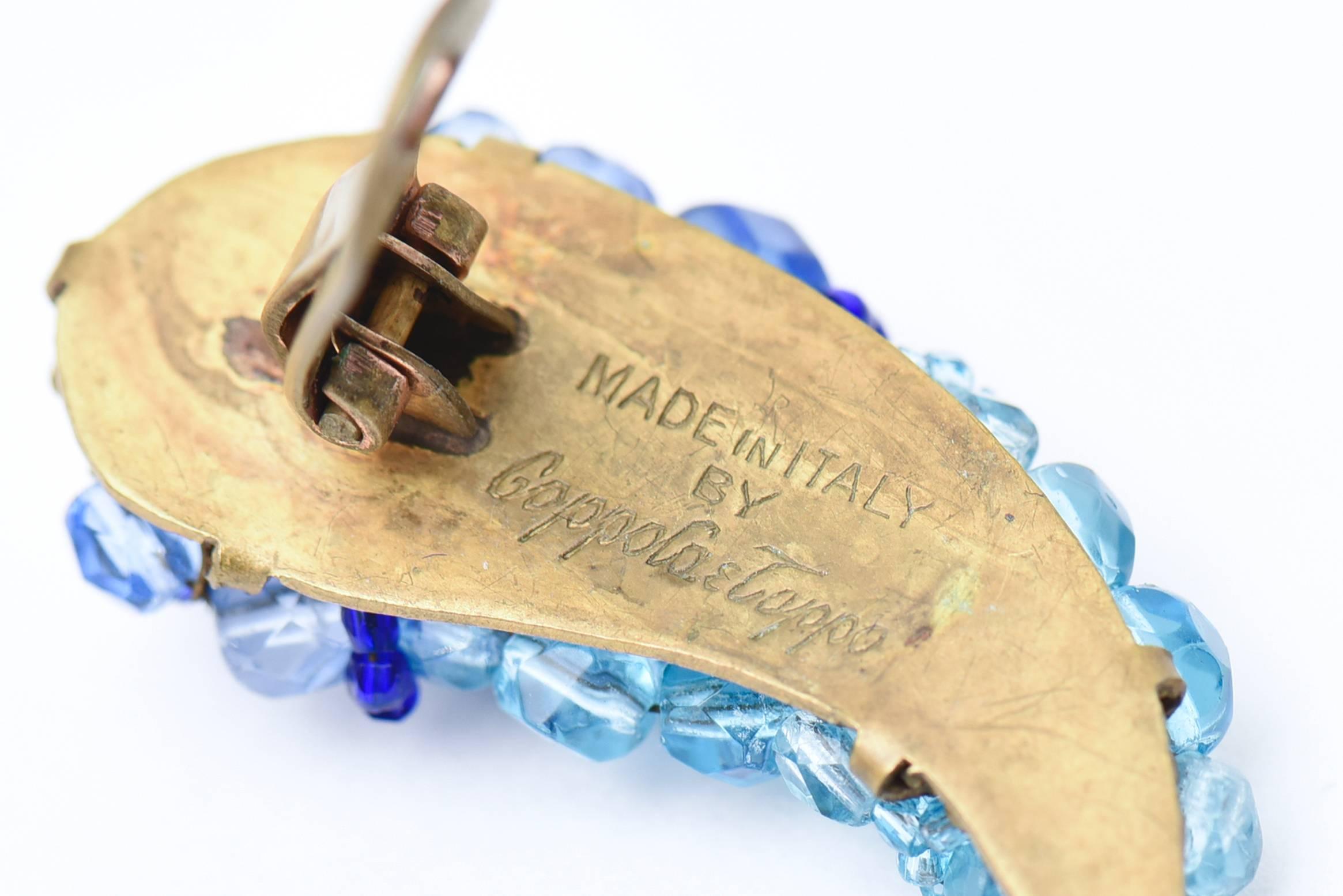 Coppola E Toppo Blue Venetian Glass Clip On Earrings Vintage In Good Condition In North Miami, FL
