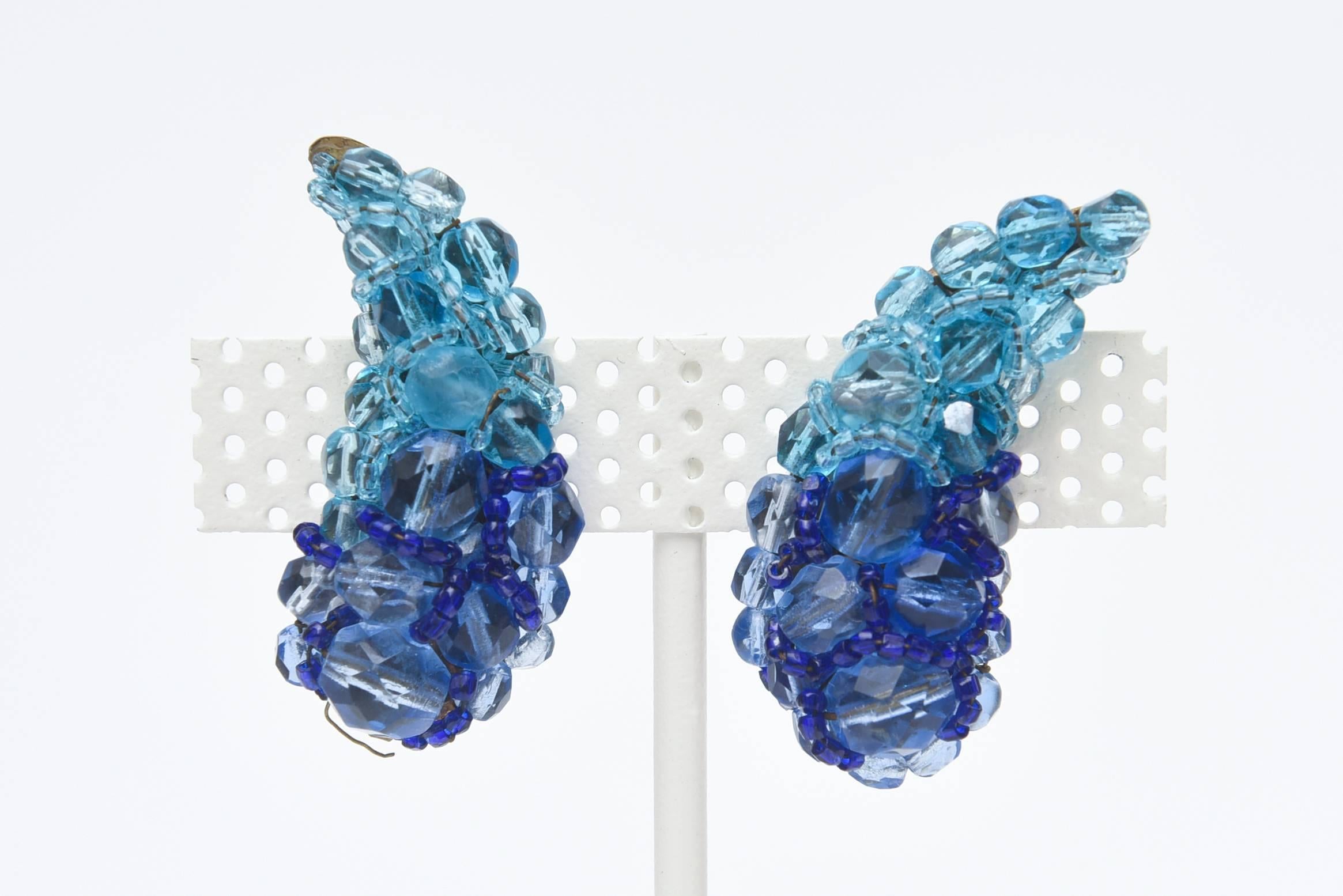 Coppola E Toppo Blue Venetian Glass Clip On Earrings Vintage 3