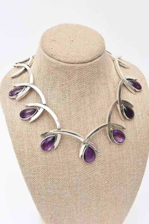 Antonio Pineda Sterling Silver and Amethyst Sculptural Collar Necklace Vintage For Sale at 1stDibs