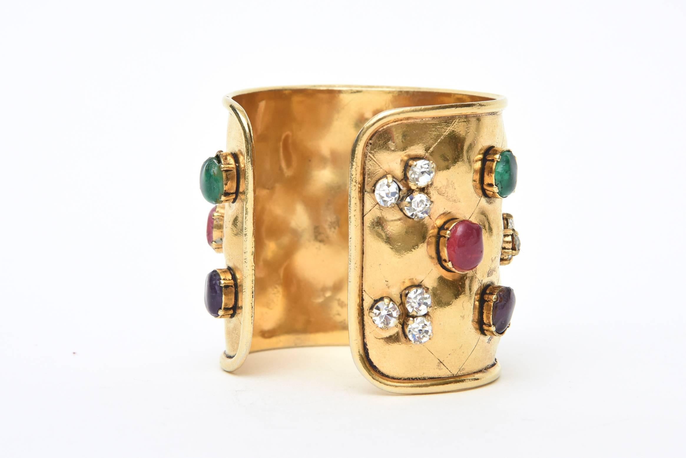 Women's Chanel Gripoux Glass Cabochon & Rhinestone Gold Plated Cuff Bracelet 
