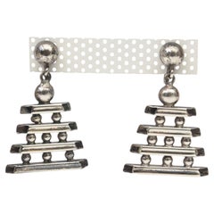 Vintage Sterling Silver Dangle Earrings With Pagoda Style, 1950's, Mexican