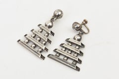 Vintage Sterling Silver Dangle Earrings With Pagoda Style, 1950's, Mexican