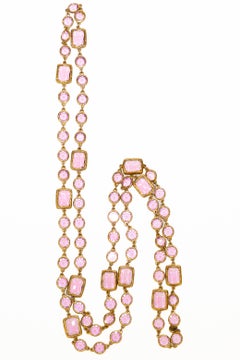 Vintage Chanel Pink Chicklet Sautoir Long Necklace, 1981