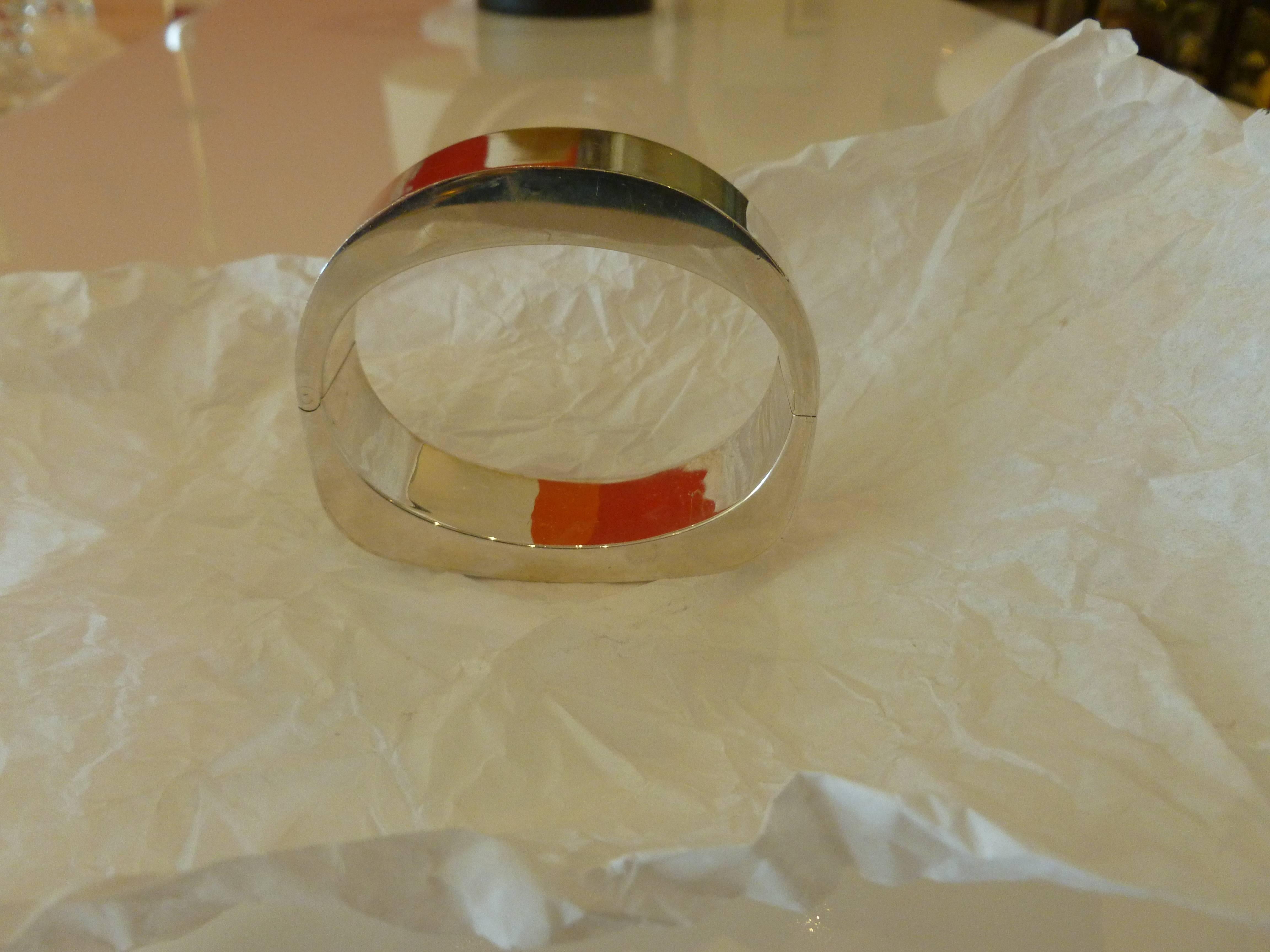 Sterling Silver Hinged Modernist Cuff Bracelet Vintage For Sale 4