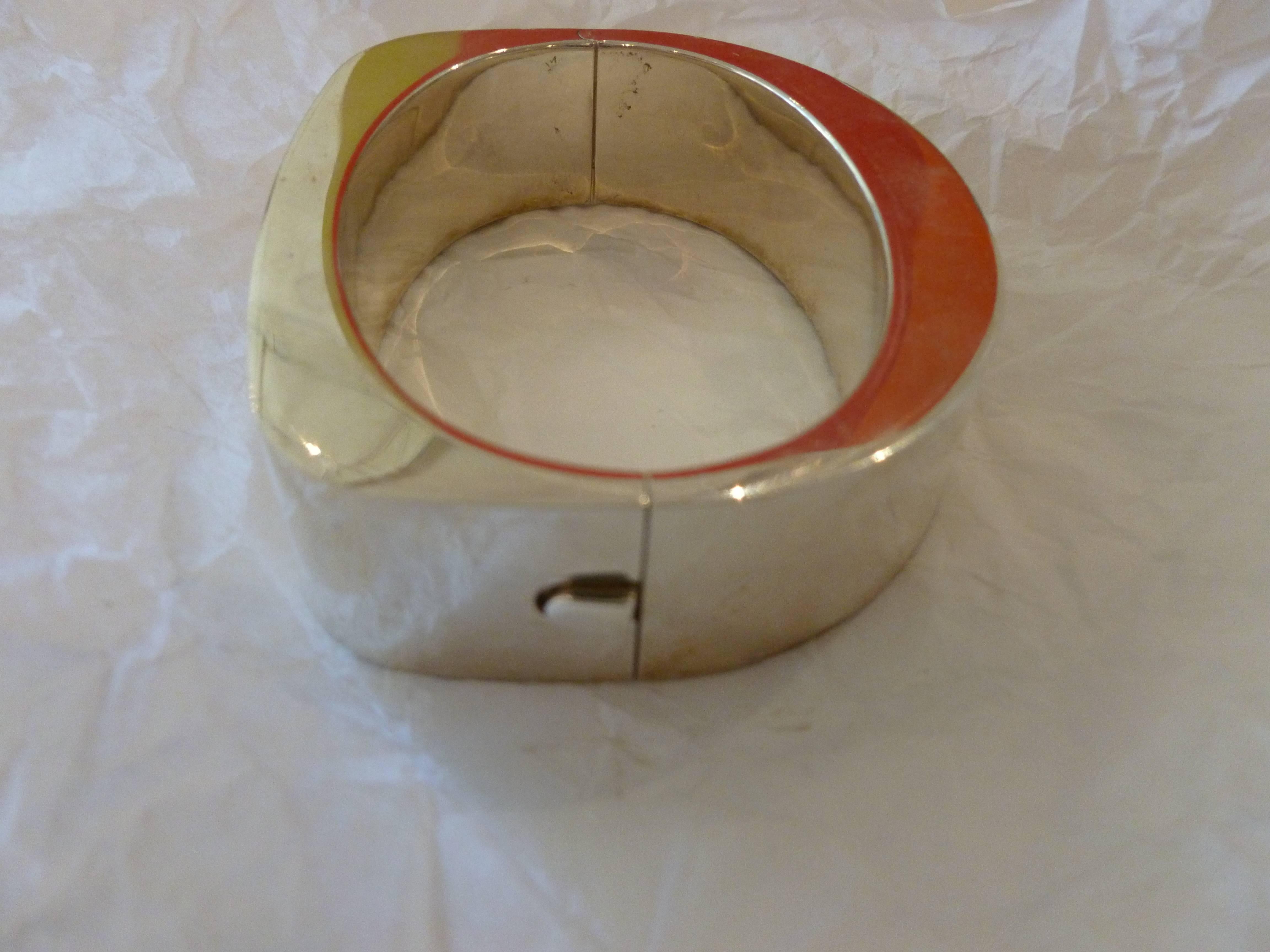 Sterling Silver Hinged Modernist Cuff Bracelet Vintage For Sale 6