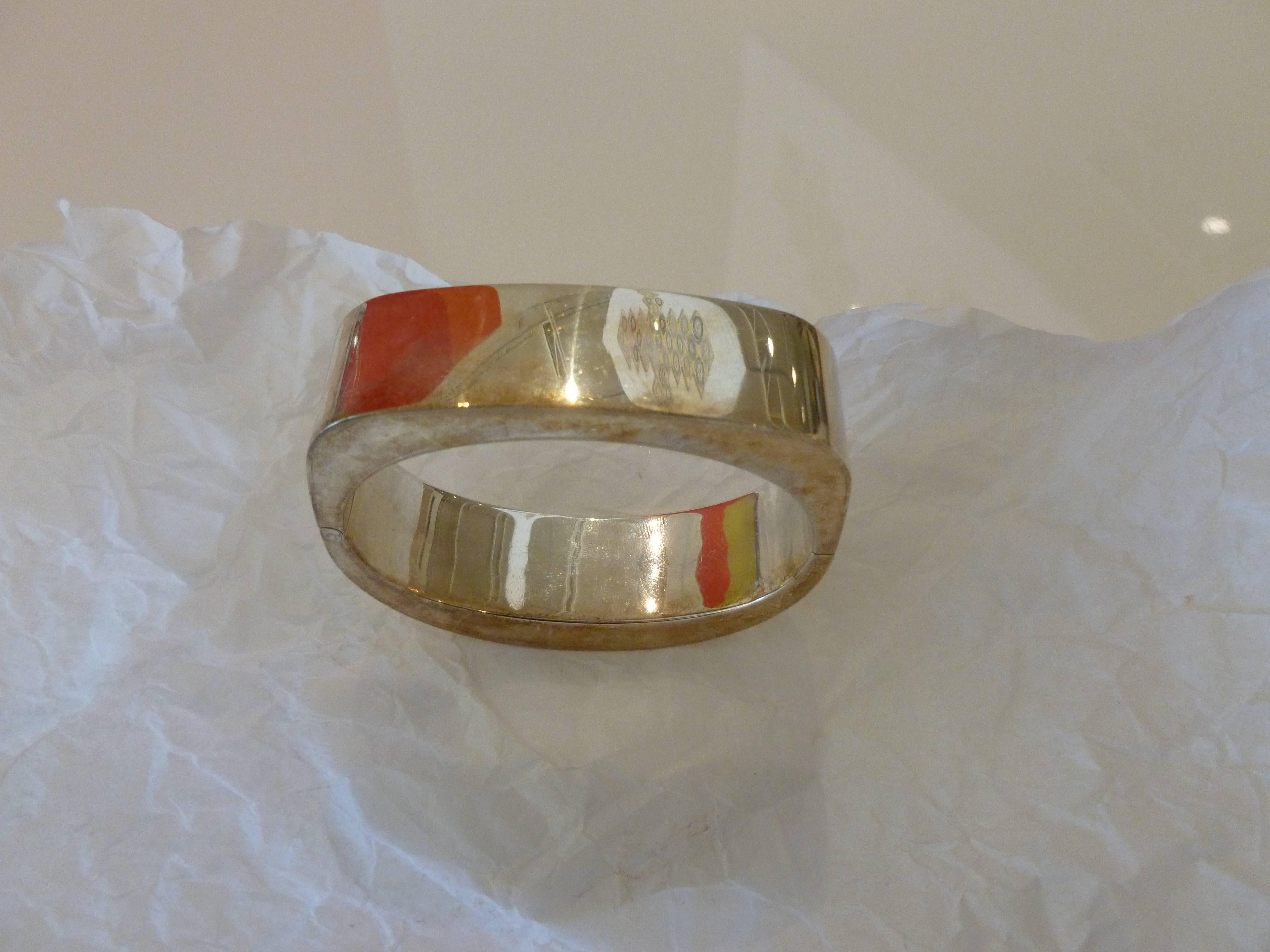 Sterling Silver Hinged Modernist Cuff Bracelet Vintage 10