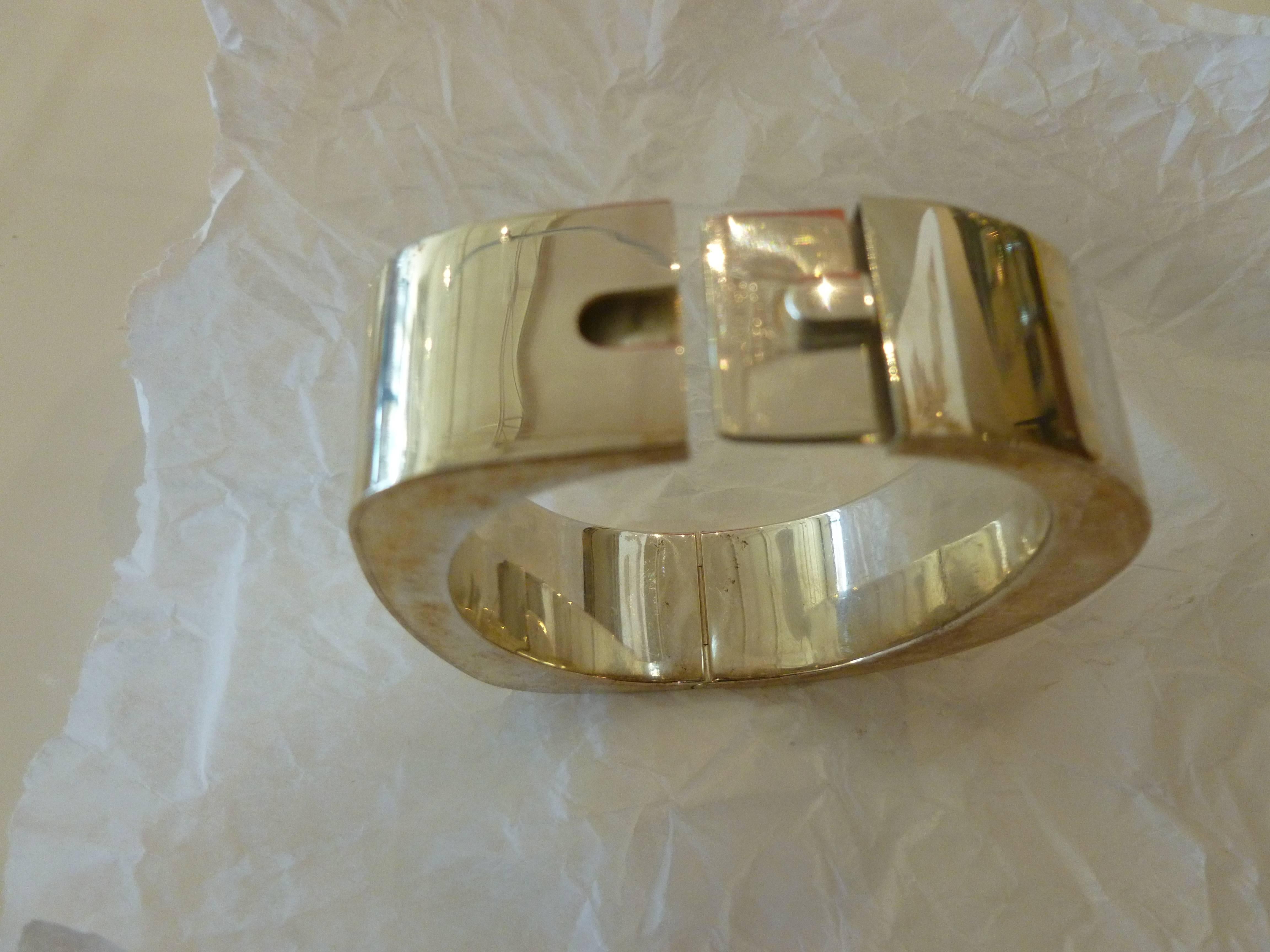 Sterling Silver Hinged Modernist Cuff Bracelet Vintage For Sale 12