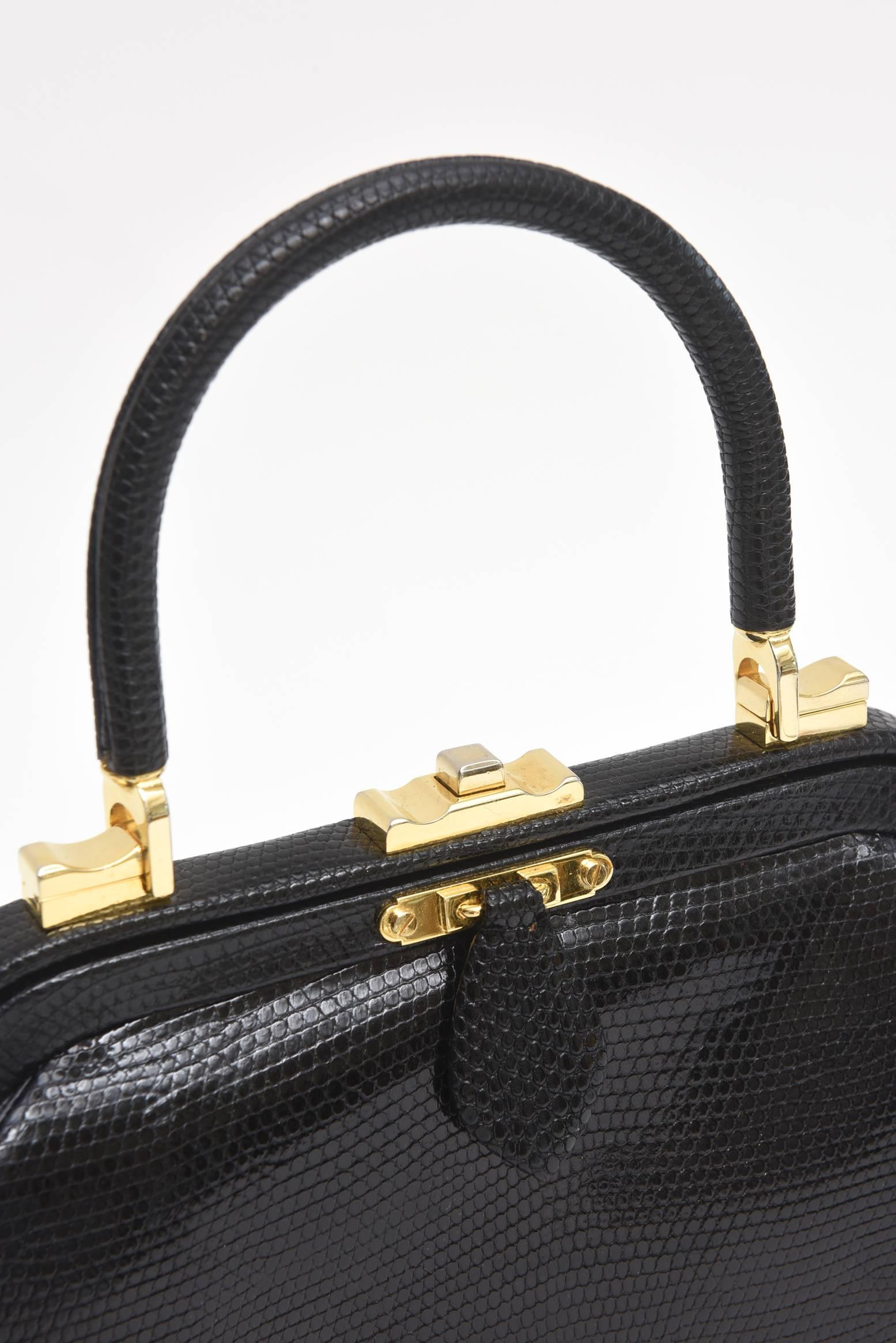 Judith Leiber Black Lizard Kelly Handbag Vintage In Good Condition In North Miami, FL