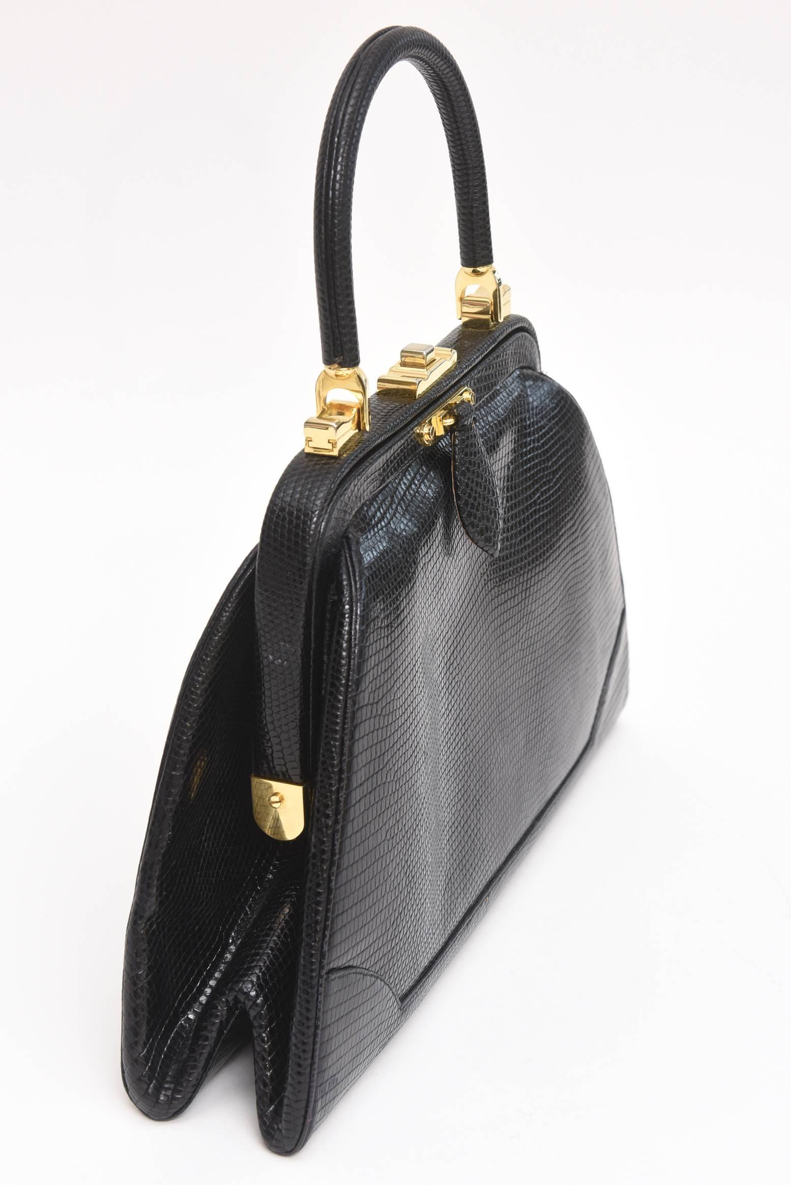 Judith Leiber Kelly Handtasche aus schwarzer Eidechse, Vintage im Zustand „Gut“ in North Miami, FL