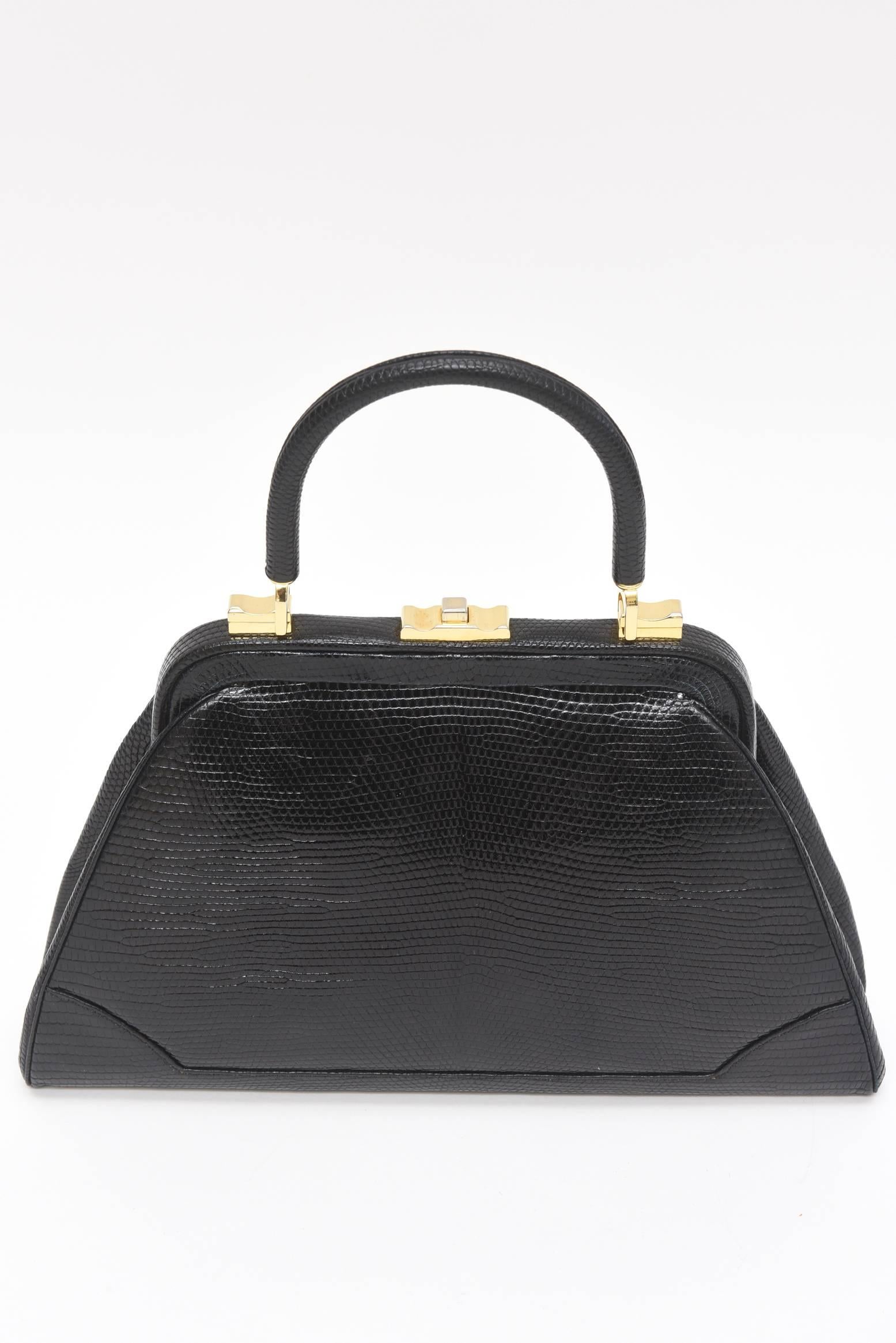 Judith Leiber Black Lizard Kelly Handbag Vintage at 1stDibs