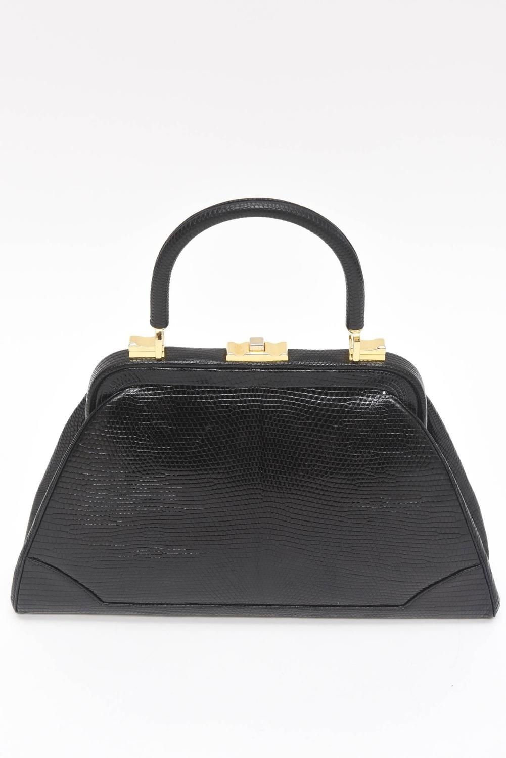 Elegant Judith Leiber Vintage Black Lizard Kelly Handbag Hermes Knock Off Hermes Birkin Elegant Judith Leiber Vintage Black Lizard Kelly Handbag
