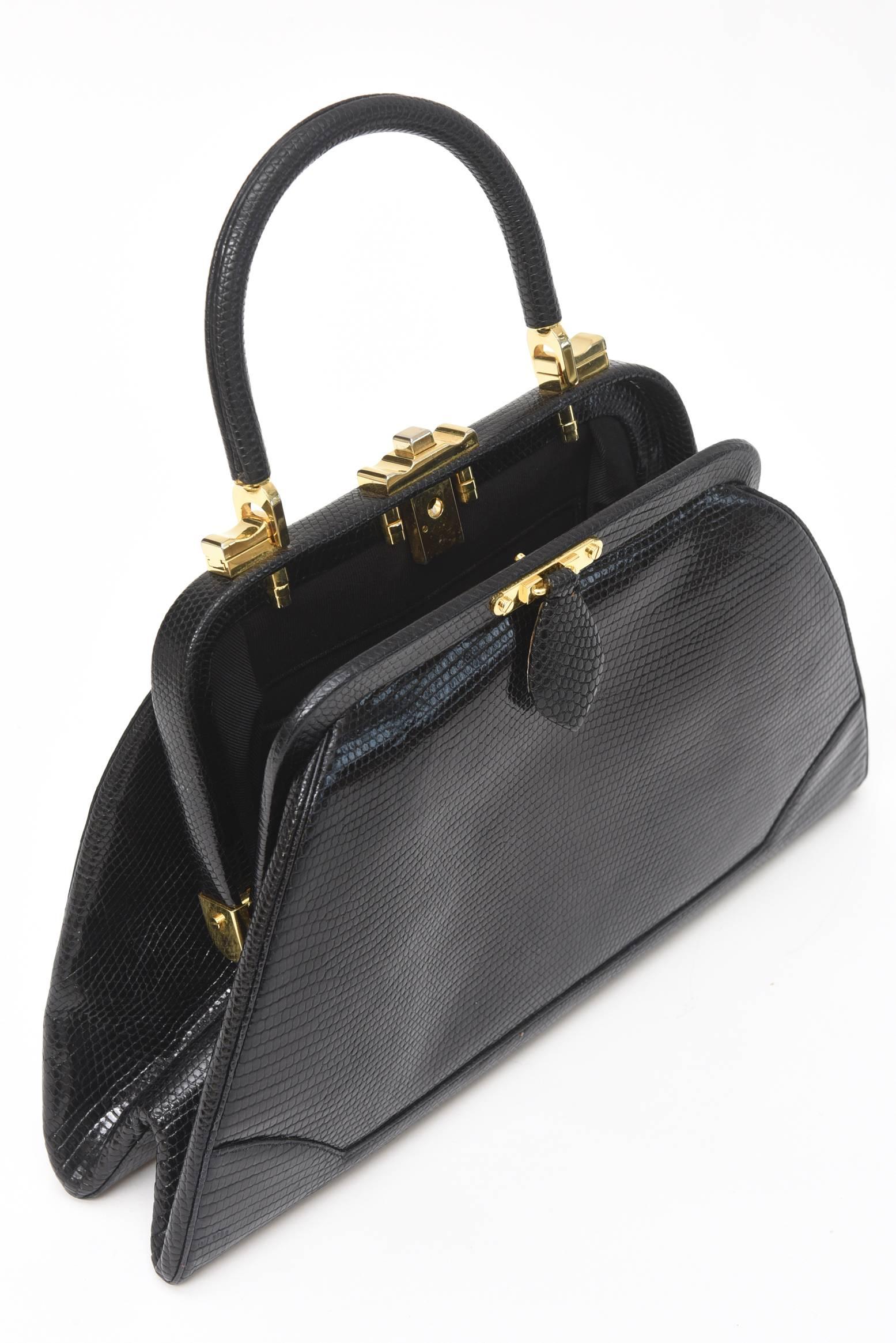 Judith Leiber Black Lizard Kelly Handbag Vintage 3