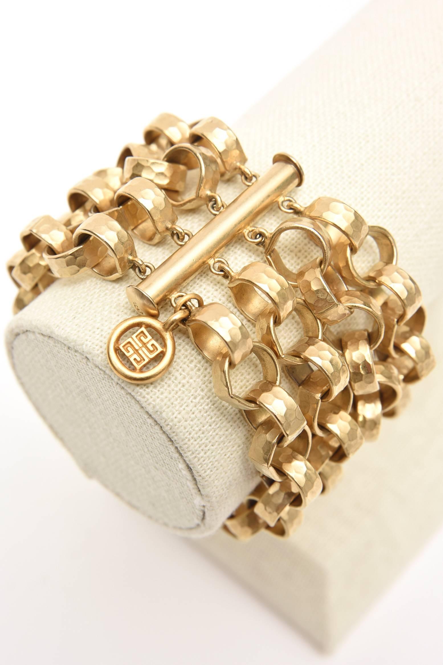 Givenchy Vintage Chain Gold Plated Link Cuff Bracelet For Sale 1