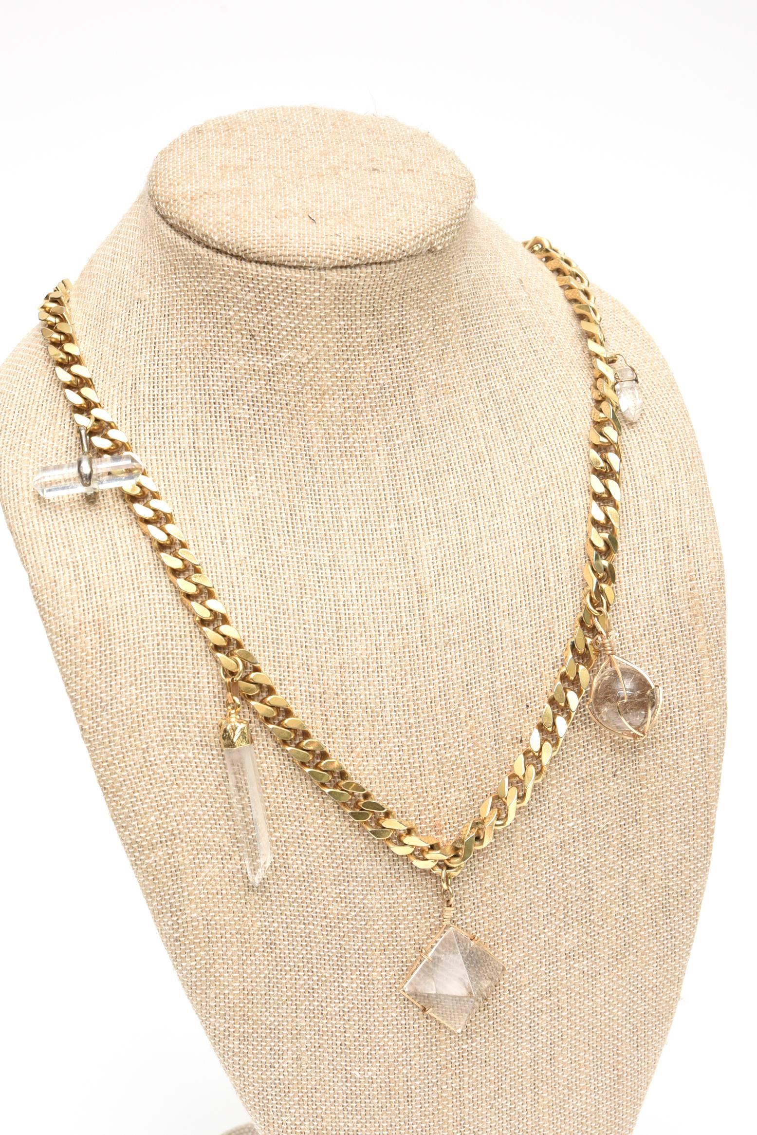Modern Napier Chain and Crystal Pendant Link Necklace Vintage For Sale