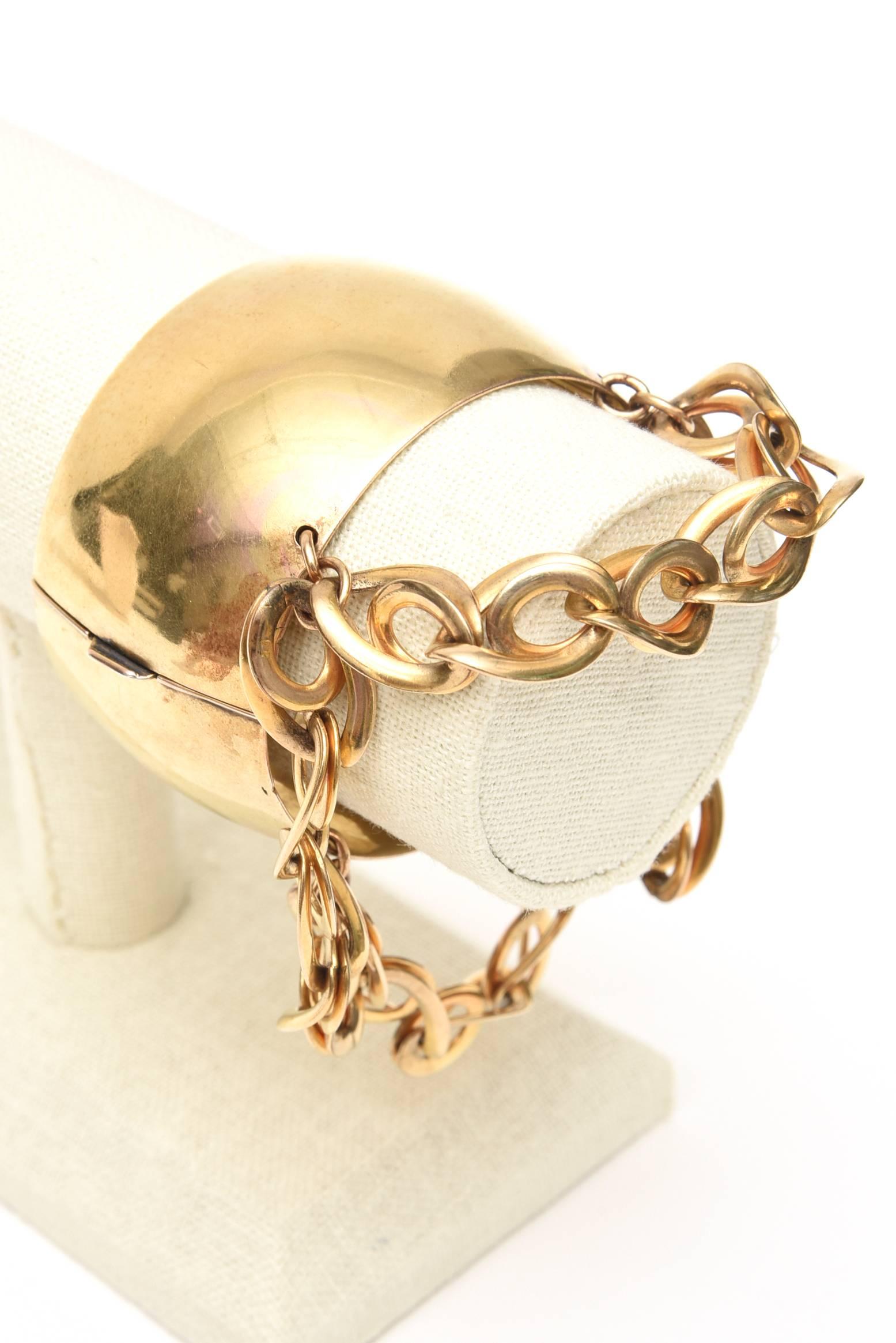 Gold Wash over Sterling Silver Cuff Bracelet with Dangling Link Chain /SALE 1