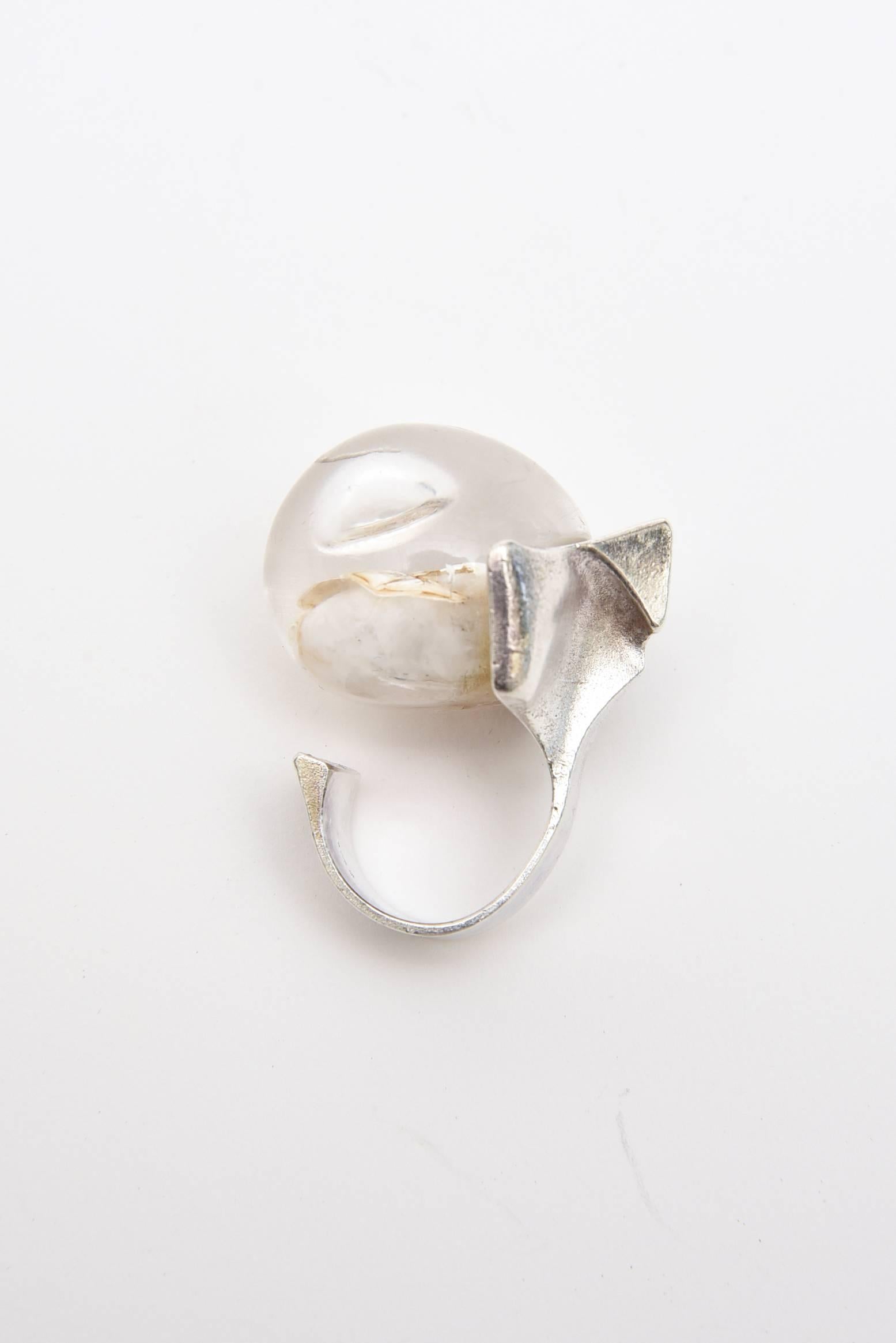 Modernist Bjorn Weckstrom Lapponia Sterling Silver & Resin Sculptural Ring